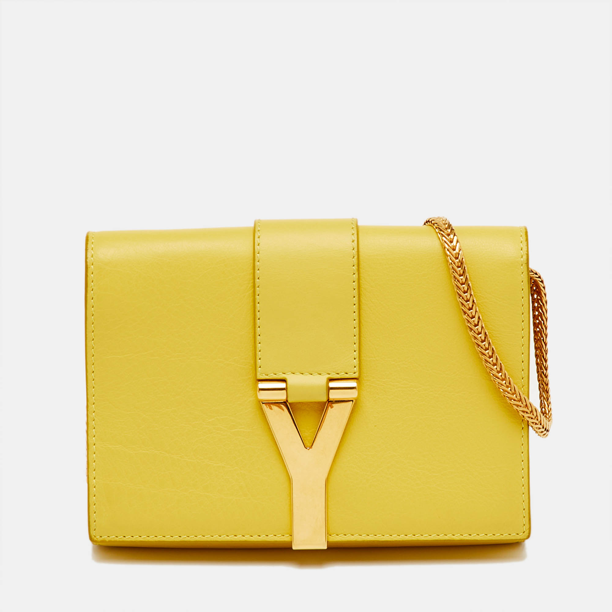 

Saint Laurent Yellow Leather Mini Chyc Chain Crossbody Bag