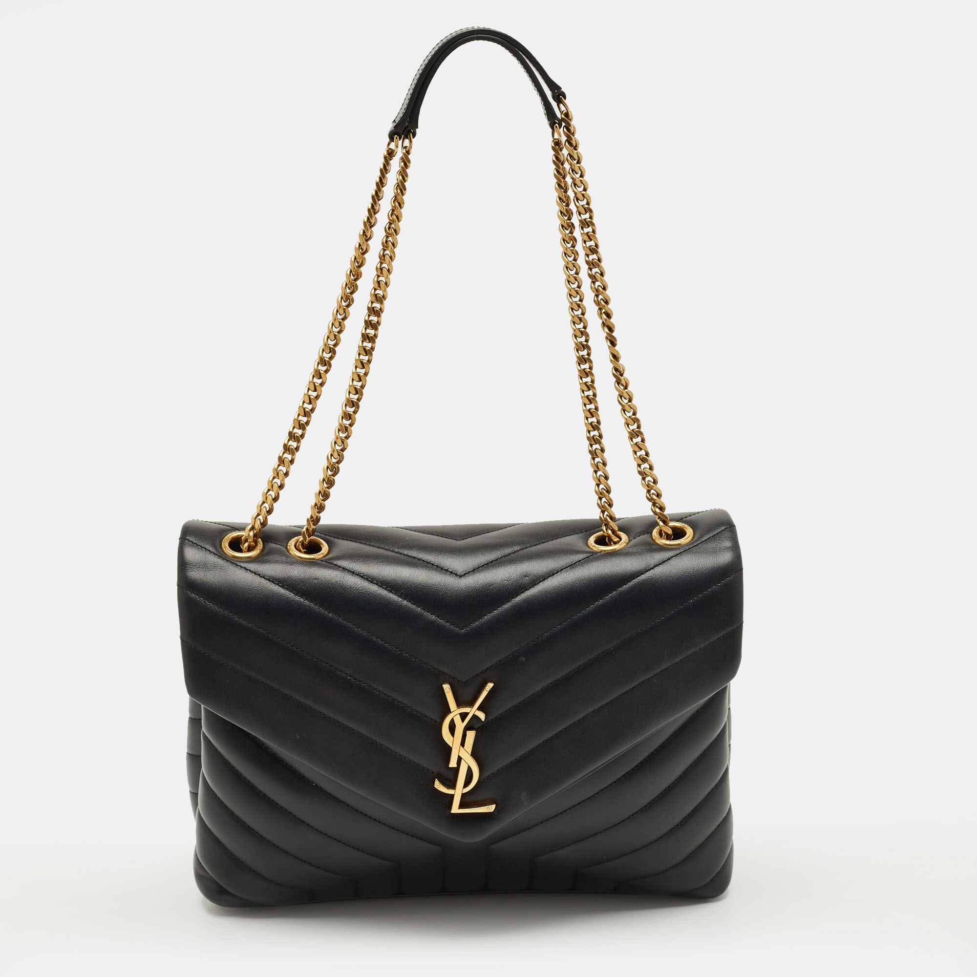 

Saint Laurent Black Matelassé Leather Medium Loulou Shoulder Bag