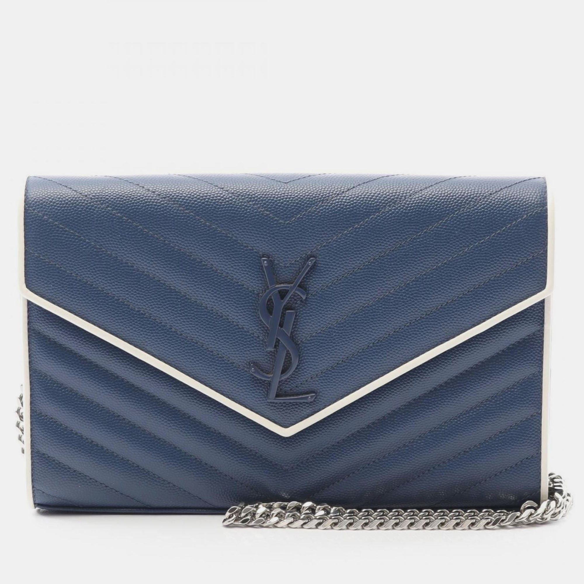 

Saint Laurent Paris Cassandra Classic Shoulder Bag Leather Blue And White
