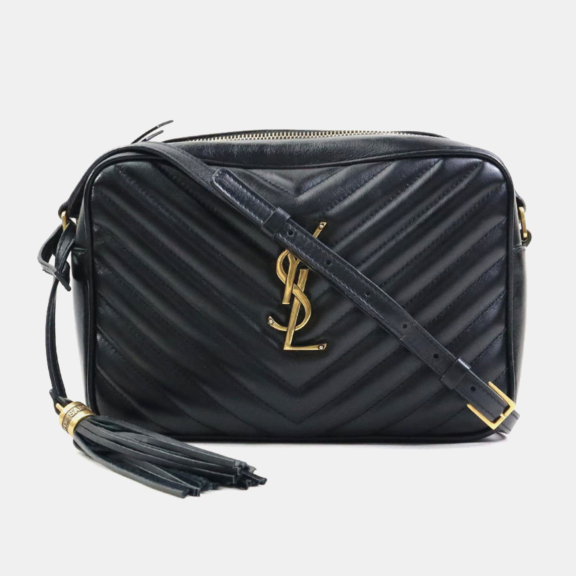 Pre-owned Saint Laurent Lou Shoulder Bag In Black And Gold