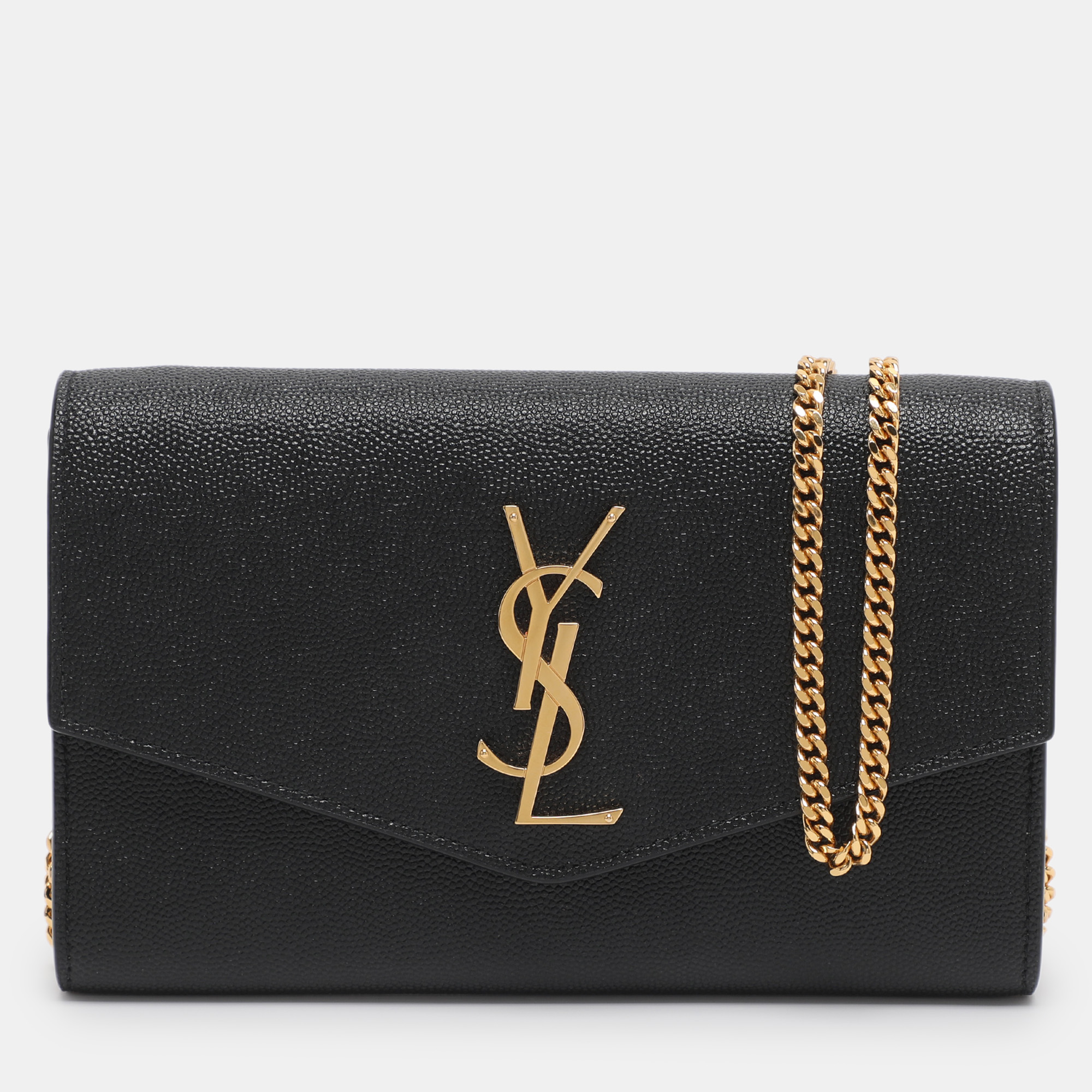 Click to view more detailed imagery on our partner's website Pre-owned Saint Laurent Uptown Black Leather Wallet On Chain