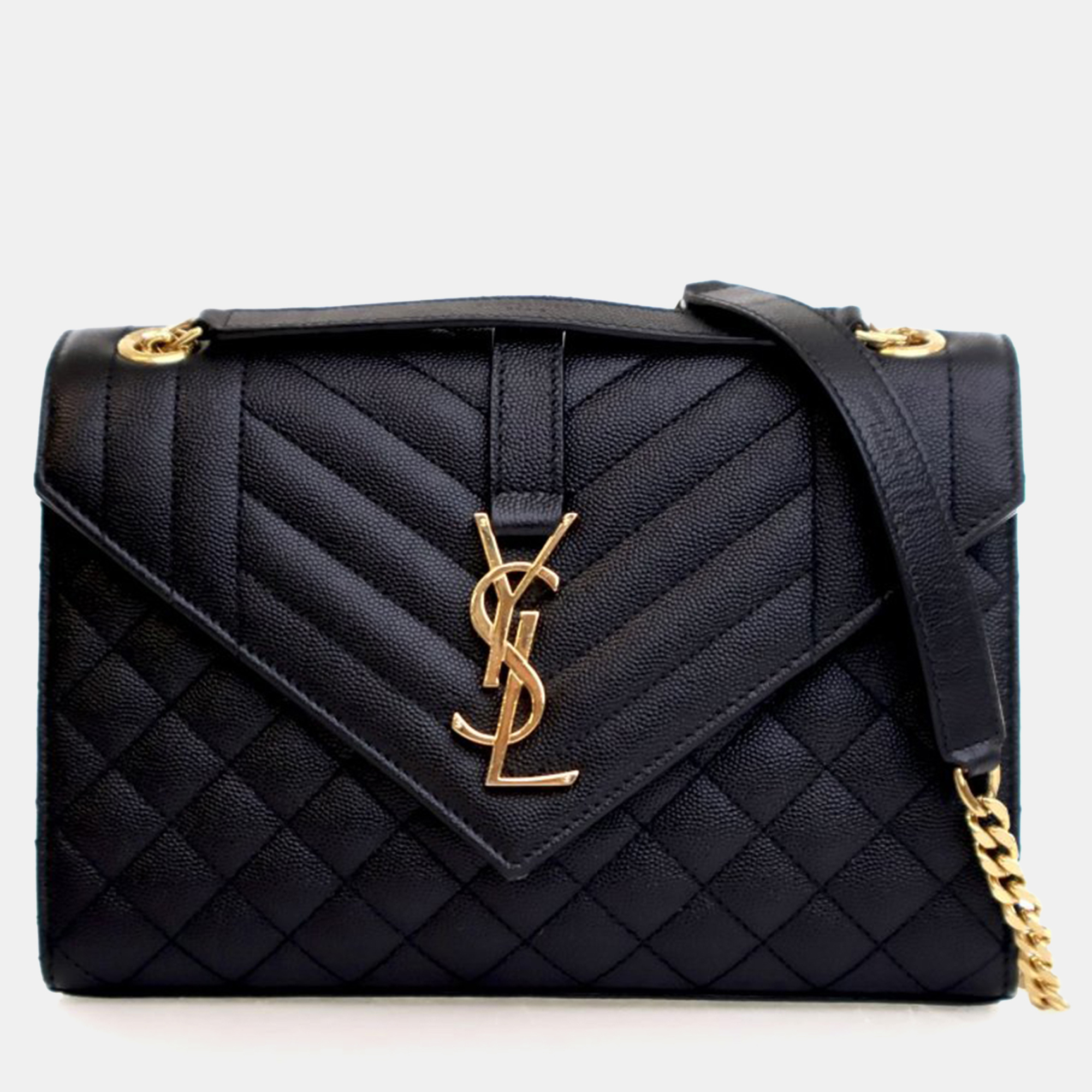 

Saint Laurent Medium Calfskin Envelope Flap Bag, Black