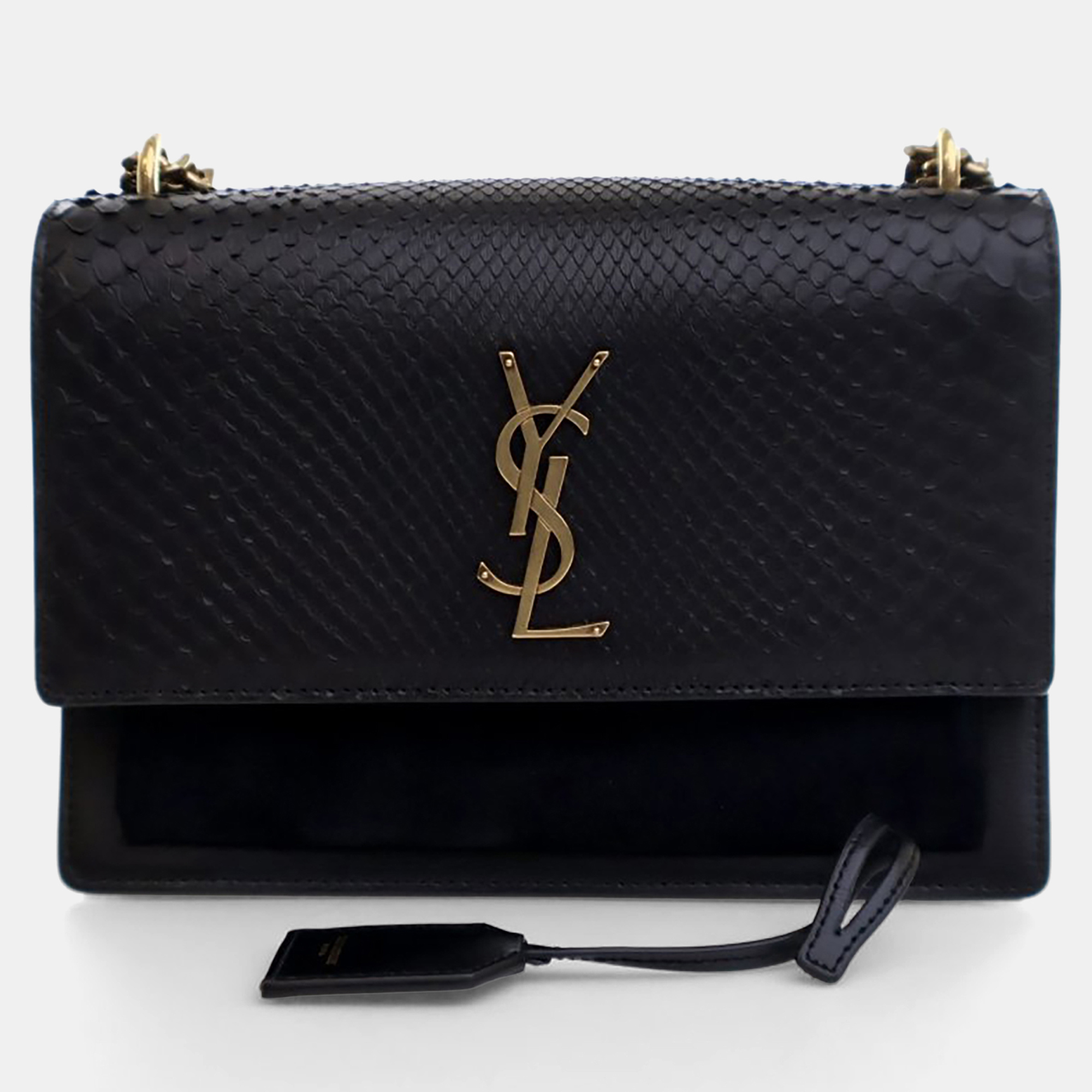 

Saint Laurent Medium Python Sunset Flap Bag, Black