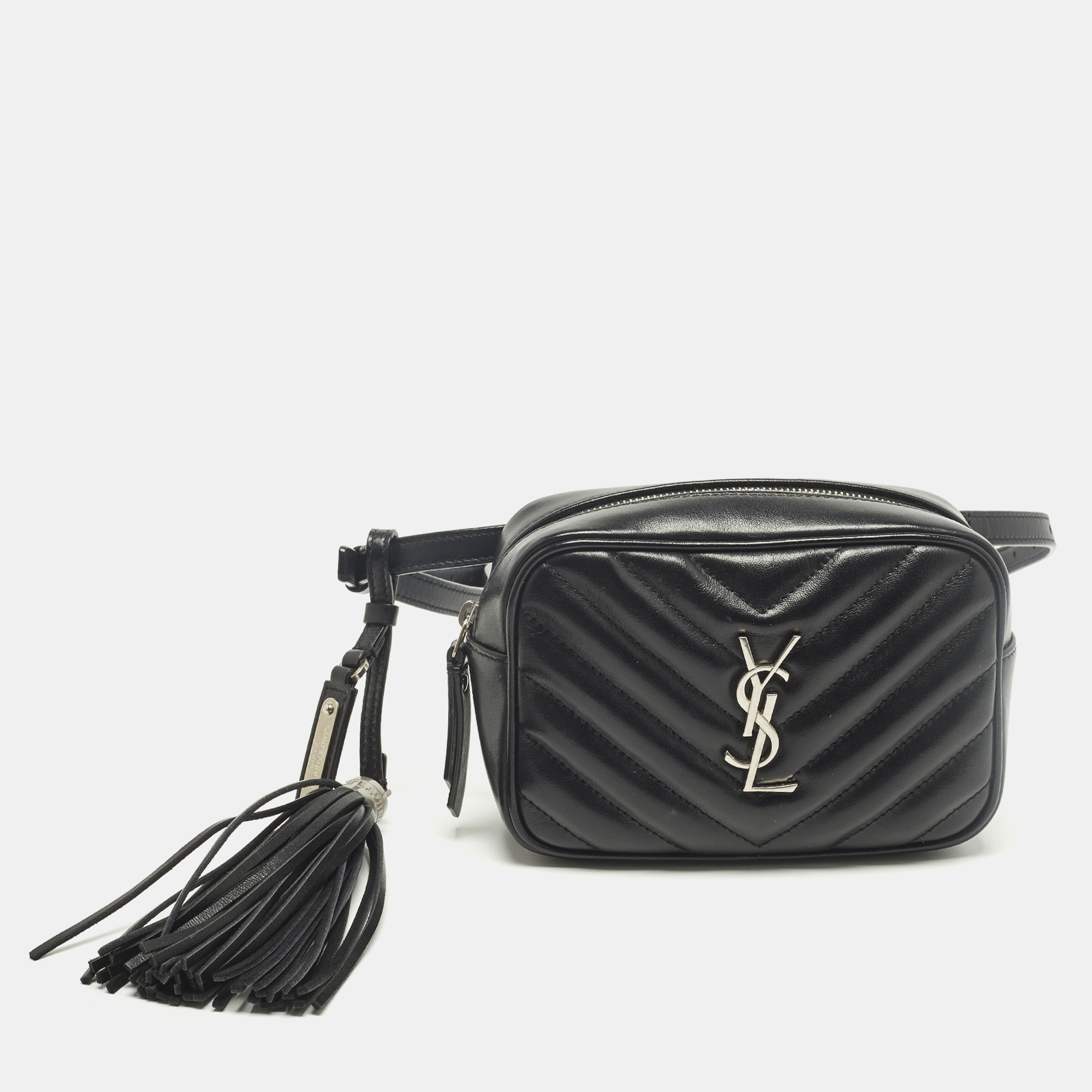 Pre-owned Saint Laurent Lou Black Matelasse Leather Belt Bag