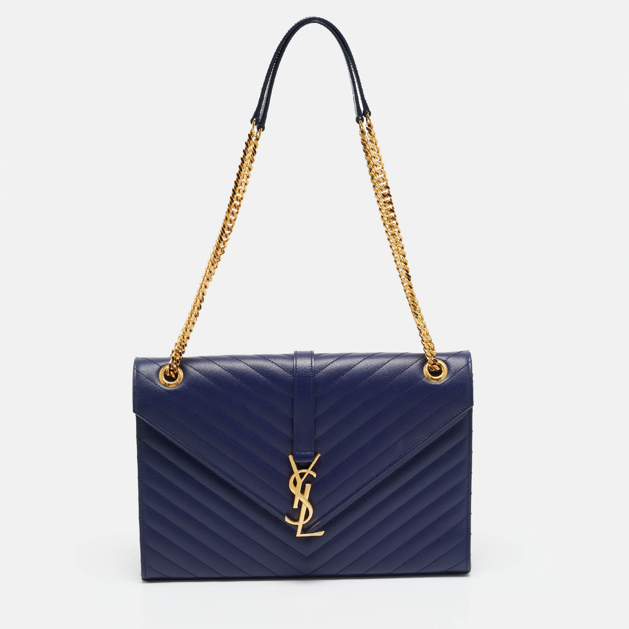 

Saint Laurent Monogram Envelope  Blue Matelasse Leather Shoulder Bag
