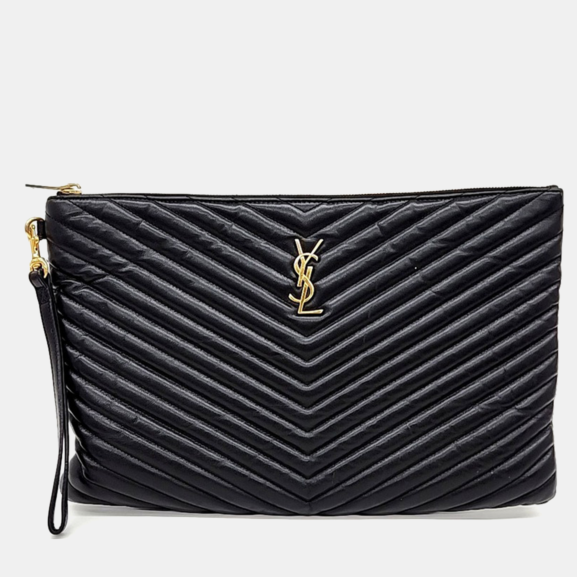

Saint Laurent Paris Black Leather Monogram Clutch