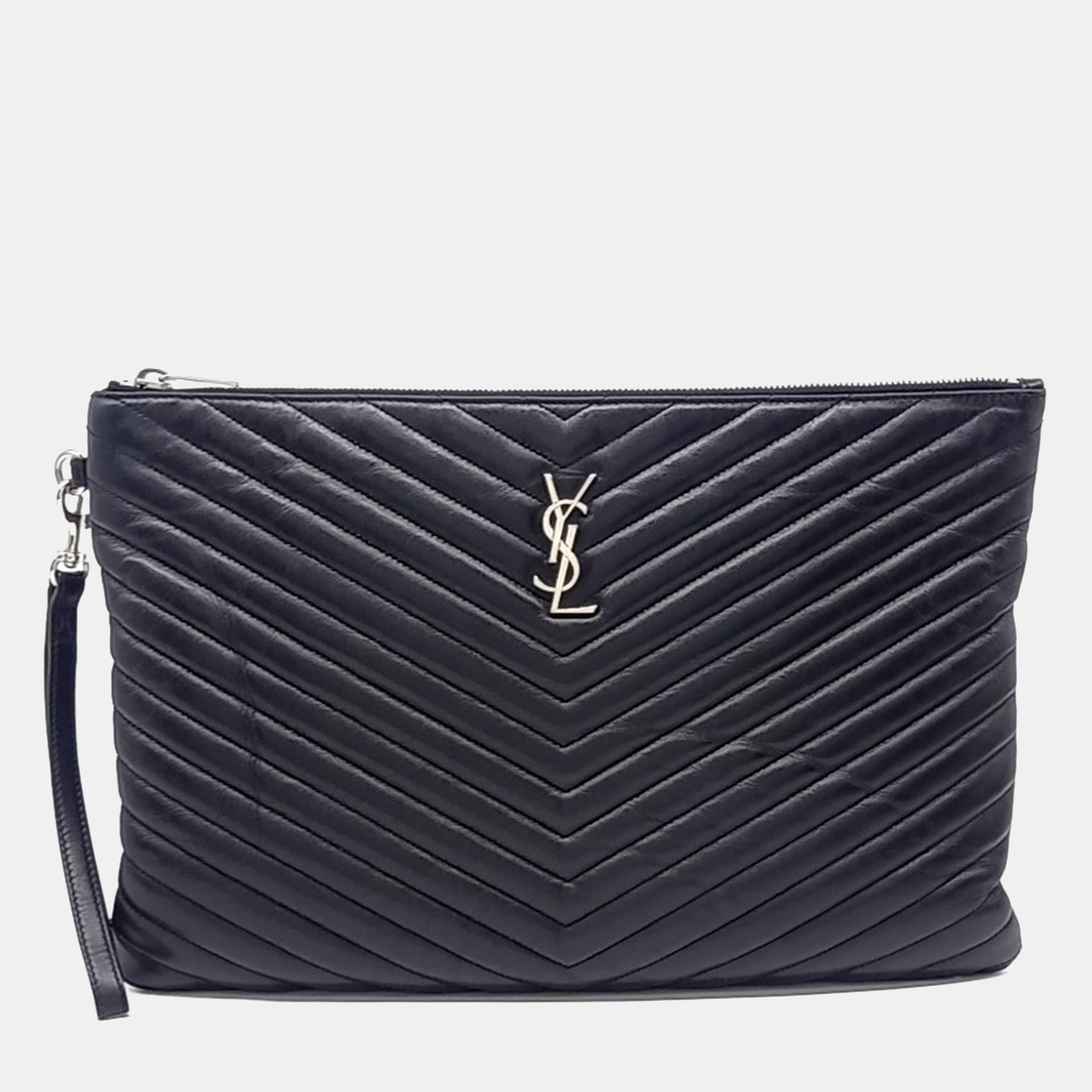 

Saint Laurent Paris Black Leather Monogram Clutch