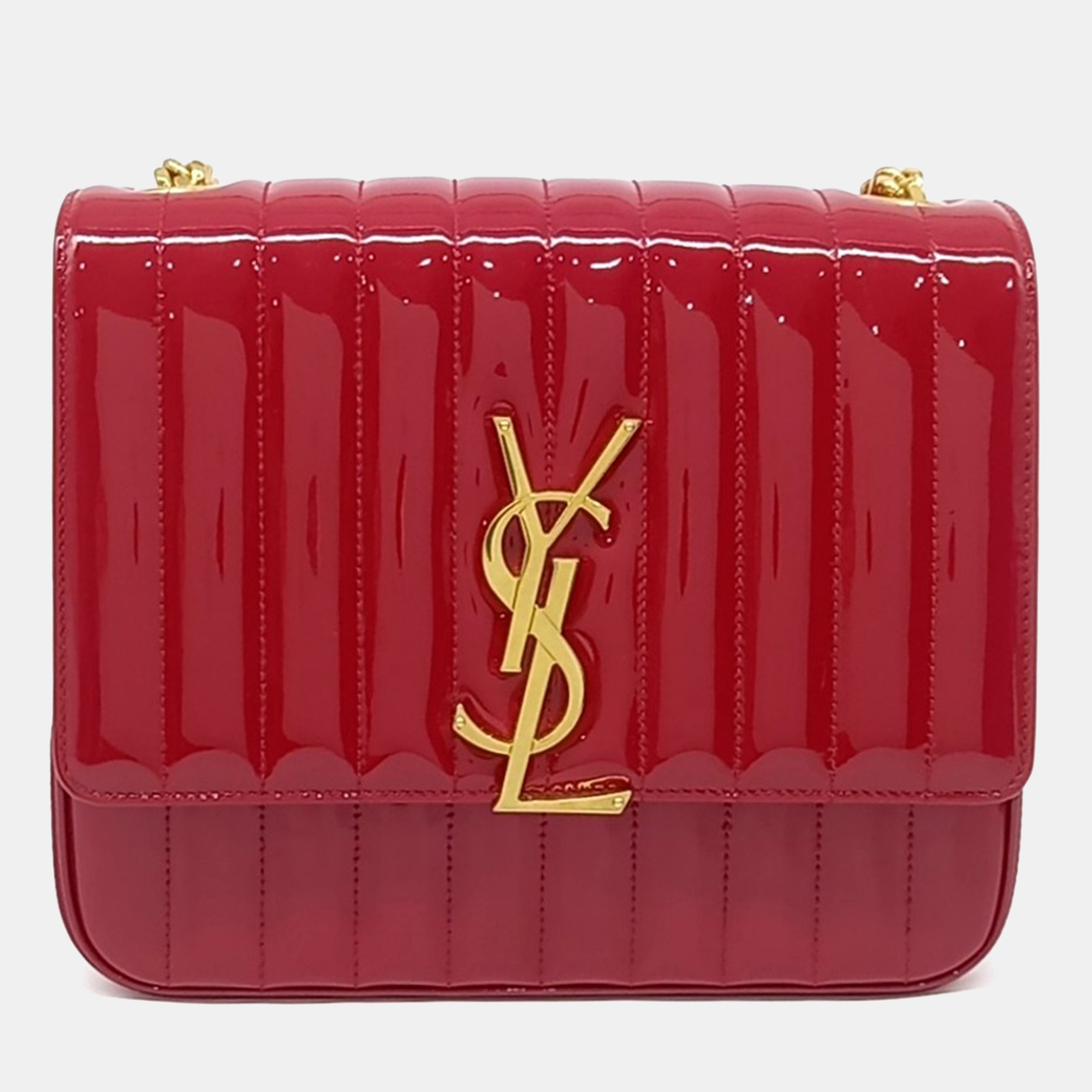 

Saint Laurent Paris Red Patent Leather Patent Vicky Bag Large