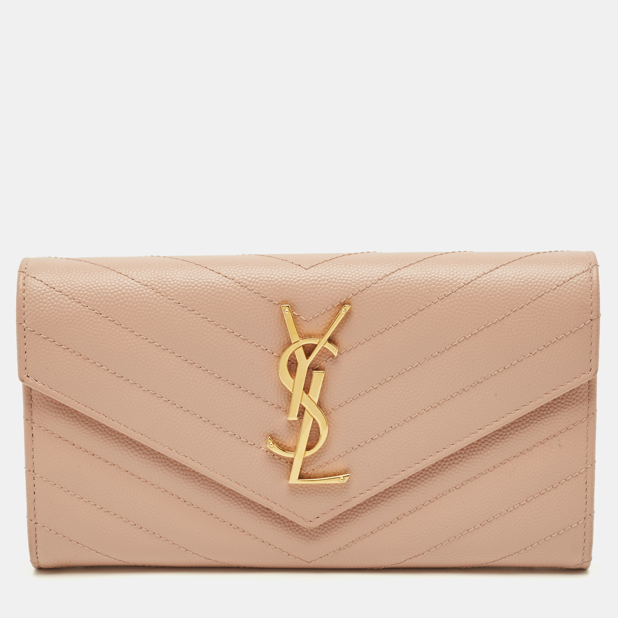

Saint Laurent Monogram Light Pink Matelassé Leather Envelope Wallet
