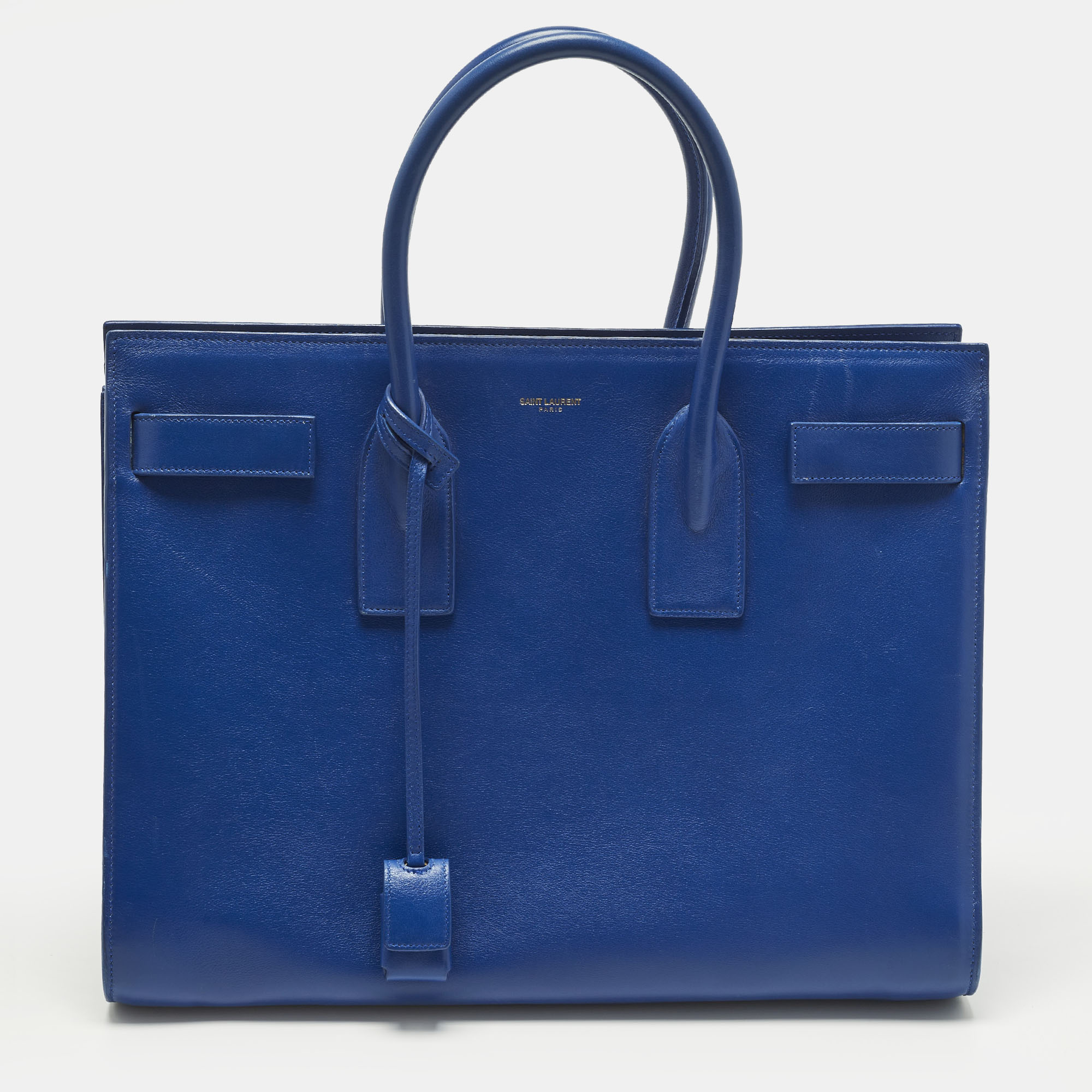 Pre-owned Saint Laurent Classic Sac De Jour Large Blue Leather Tote