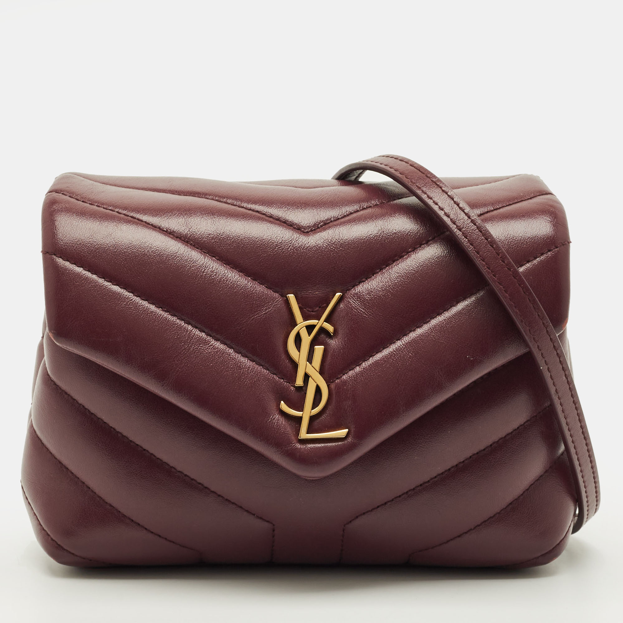 

Saint Laurent Loulou Mini Burgundy Matelassé Leather Shoulder Bag