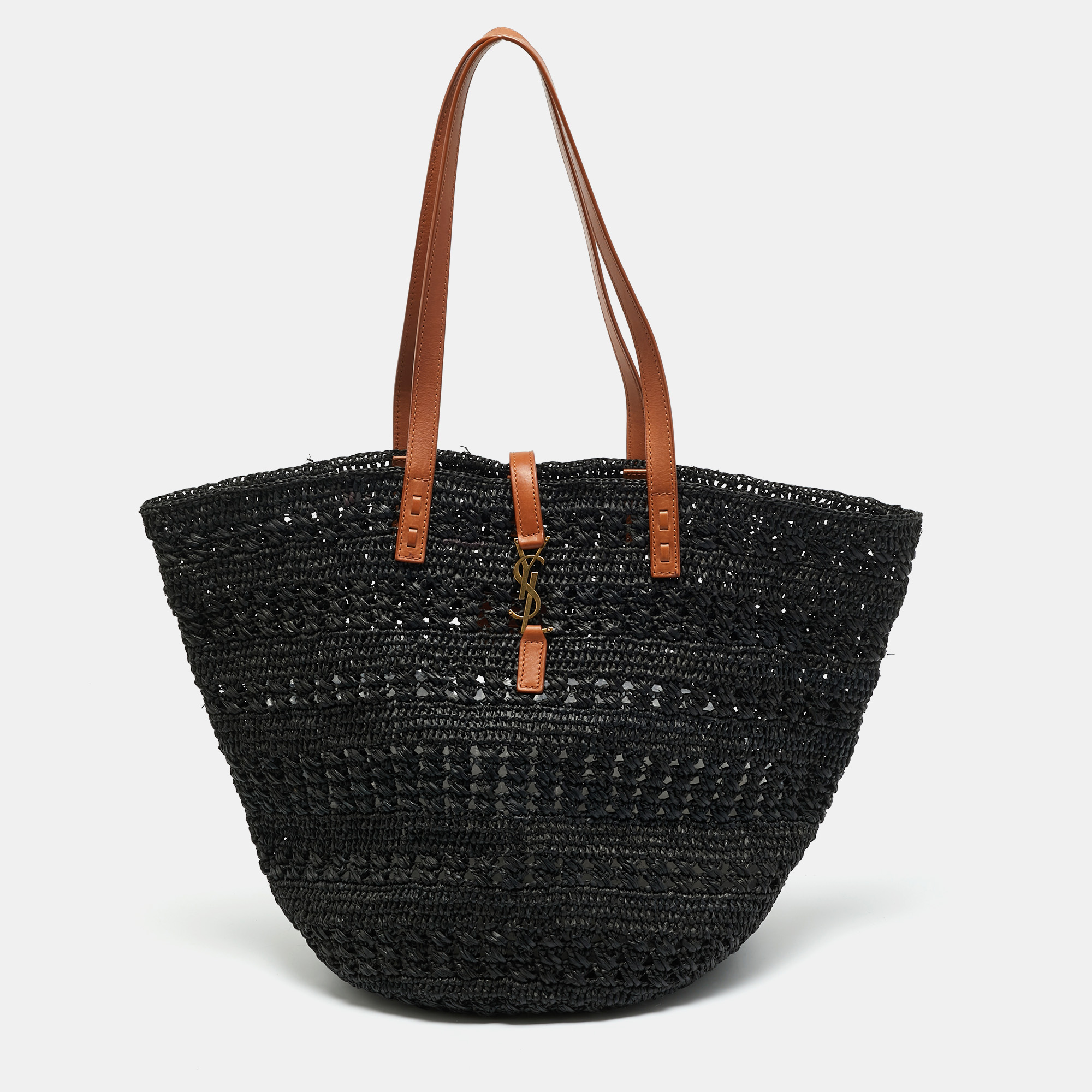 

Saint Laurent Panier Black Crochet Raffia Tote