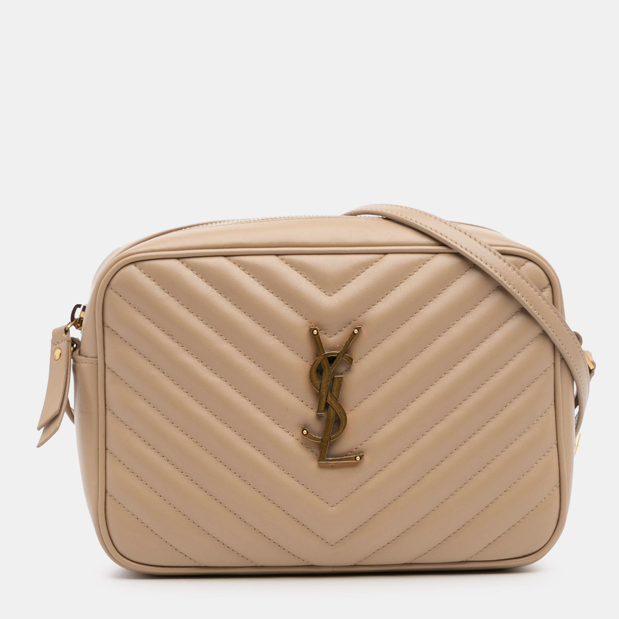 

Saint Laurent Paris Brown Matelasse Leather Monogram Lou Camera Bag