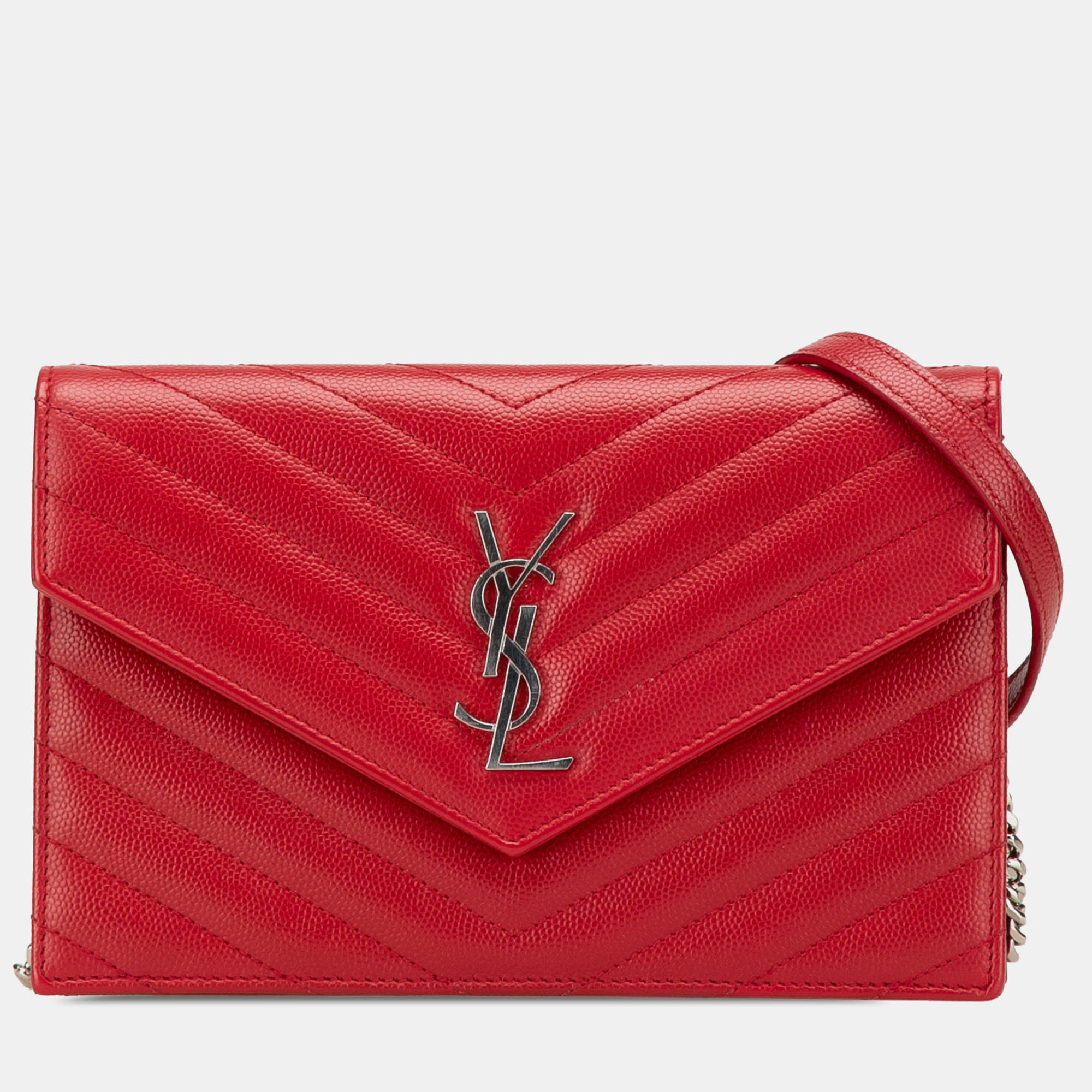 

Saint Laurent Paris Red Grain De Poudre Cassandre Chain Wallet