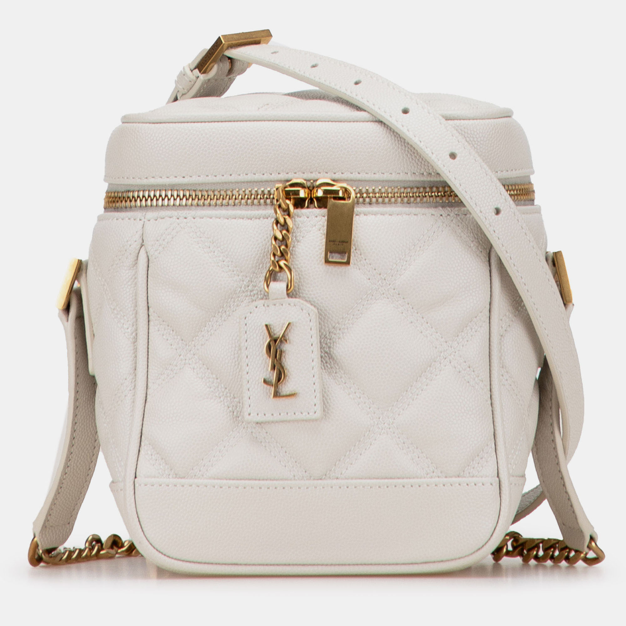 

Saint Laurent Paris White Grain de Poudre Quilted 80's Vanity Bag