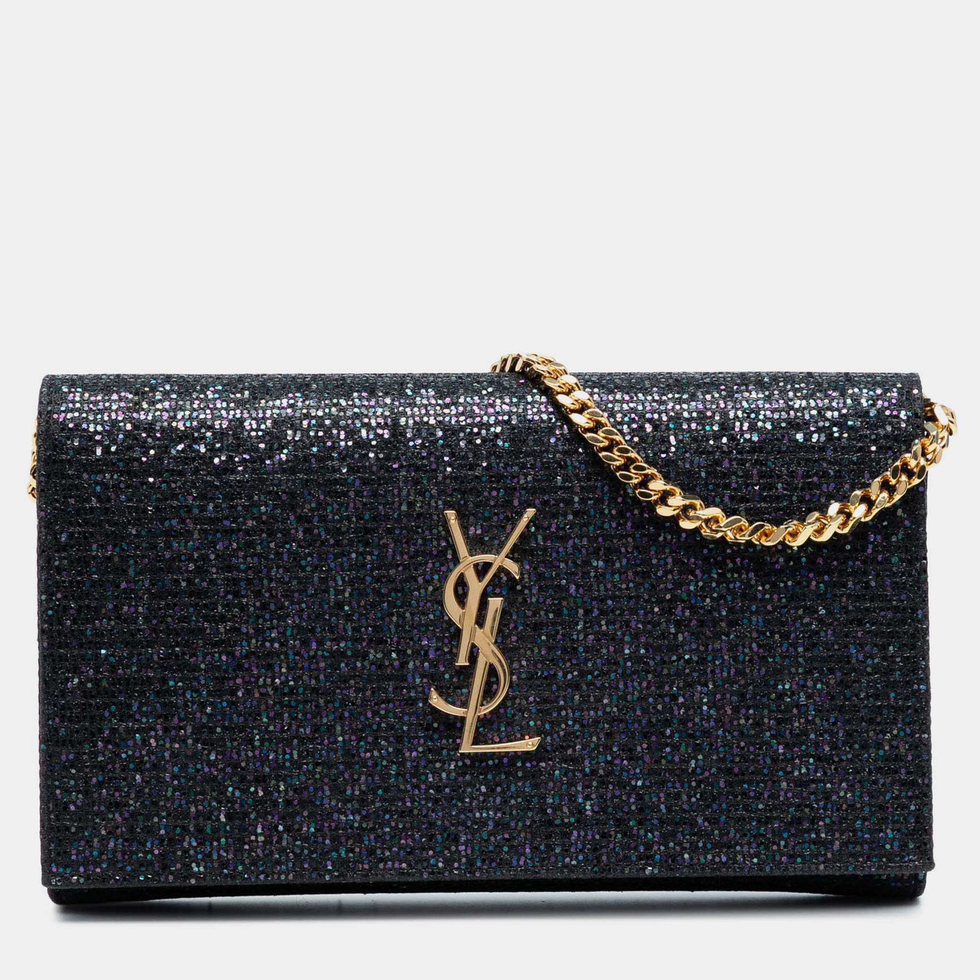 

Saint Laurent Paris Black Glitter Monogram Kate Wallet on Chain