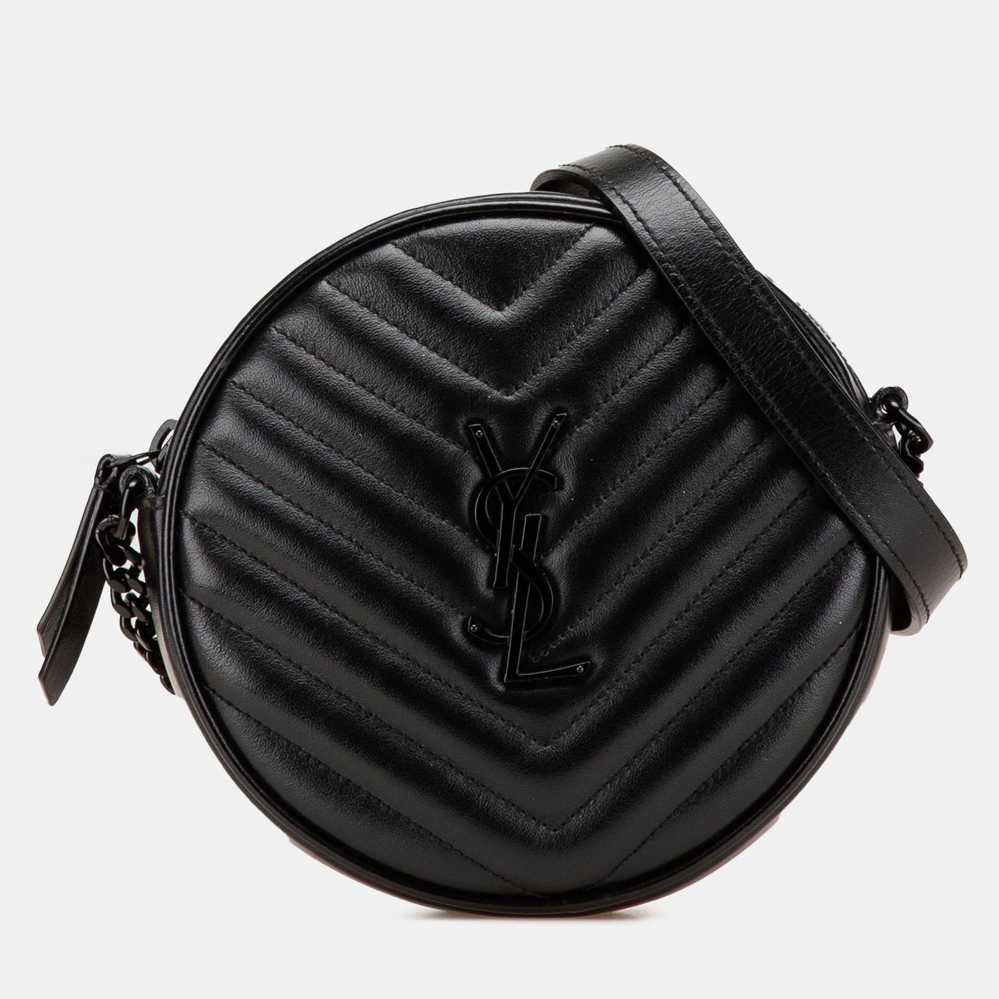 

Saint Laurent Paris Black Chevron Calfskin Round Vinyle Camera Bag