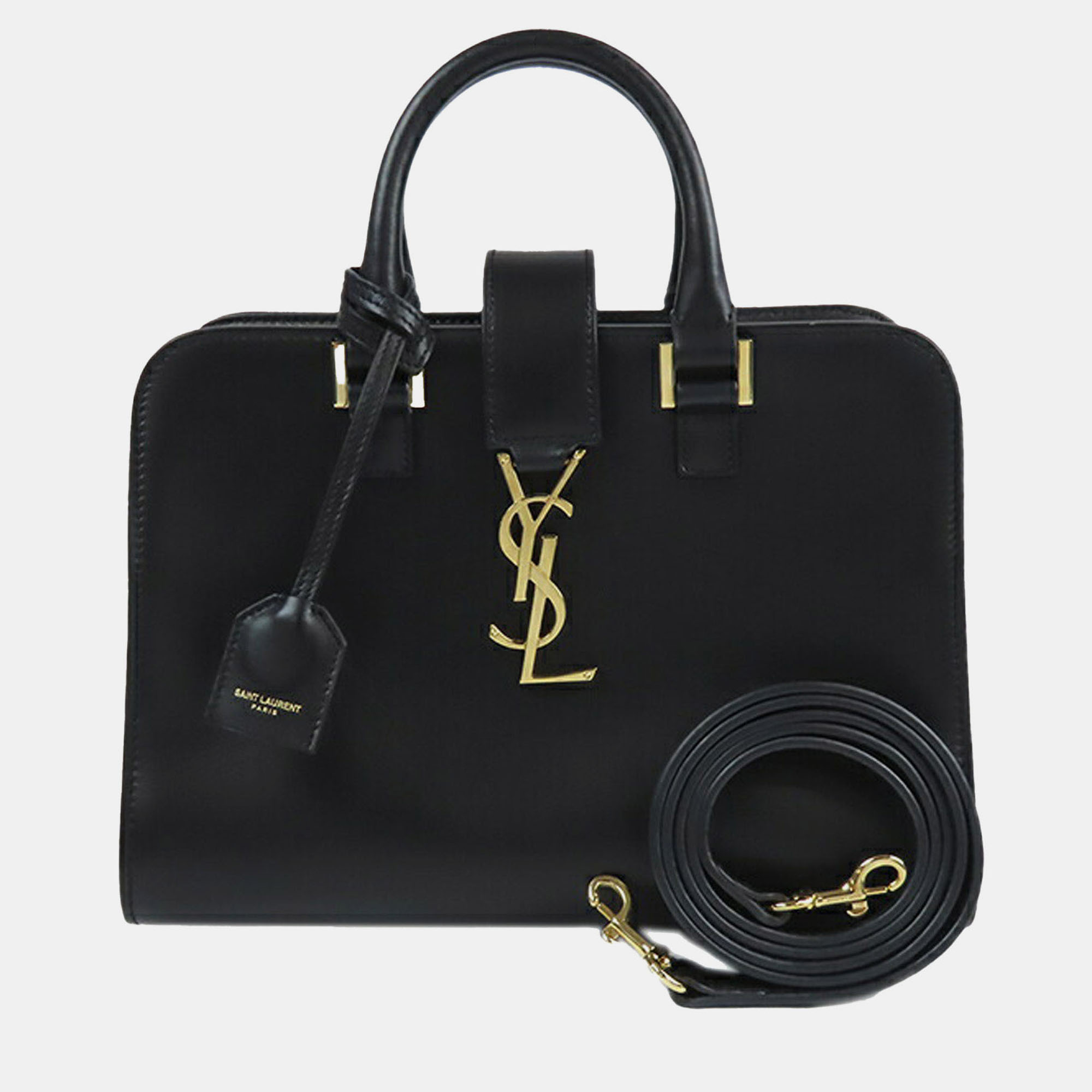 

Saint Laurent Paris Black Baby Leather Monogram Cabas Satchel