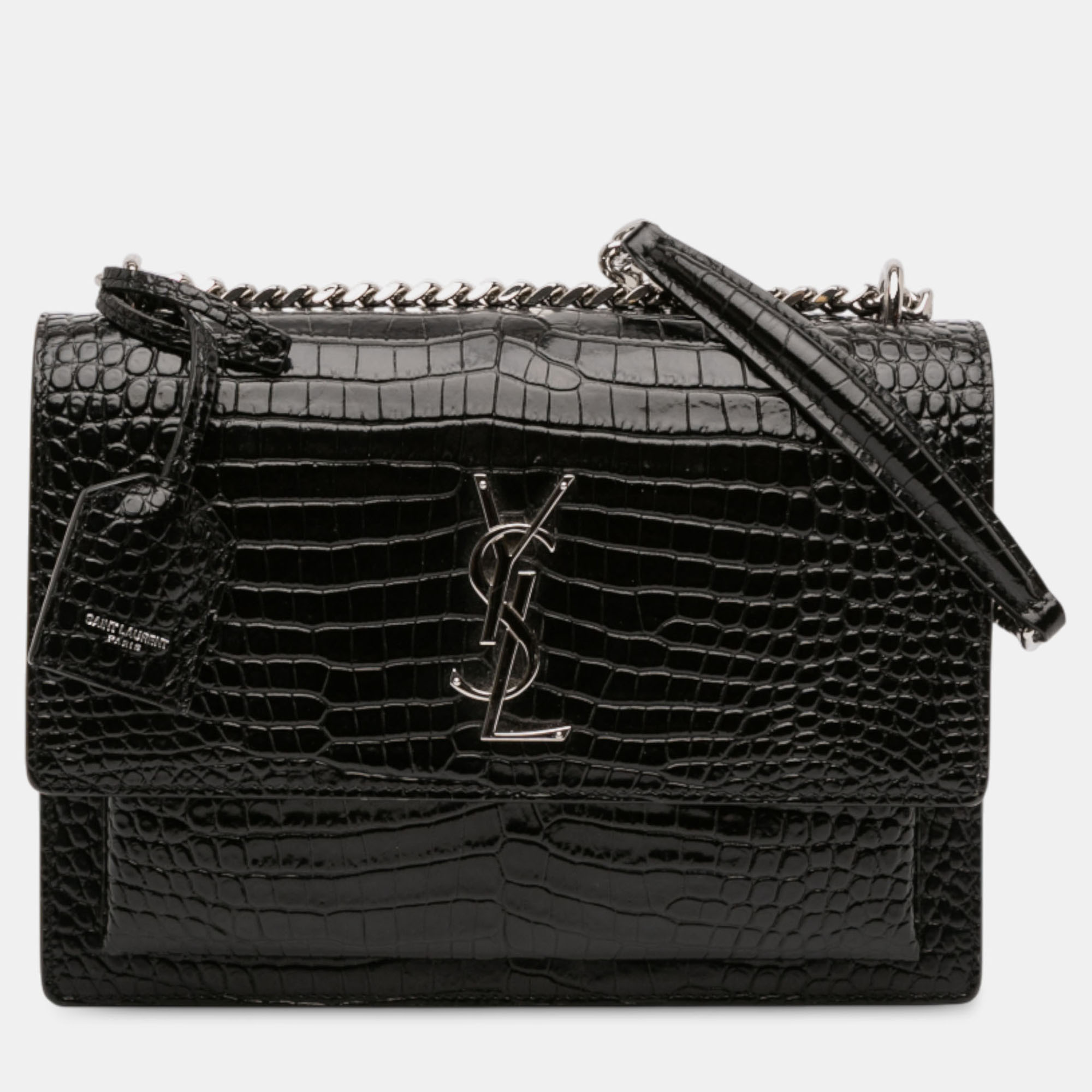 

Saint Laurent Paris Black Medium Croc Embossed Leather Sunset Crossbody