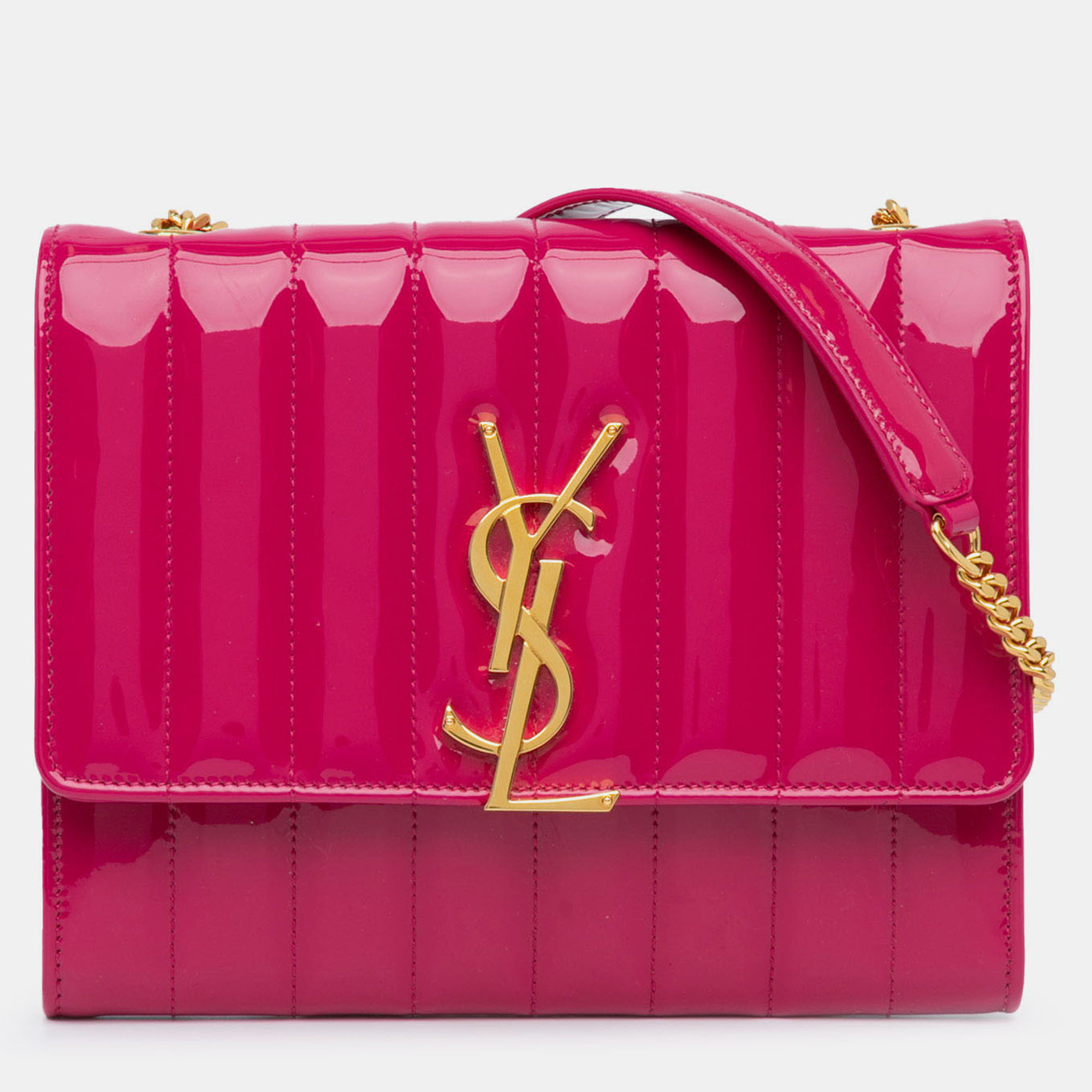 

Saint Laurent Paris Pink Medium Patent Vicky Crossbody