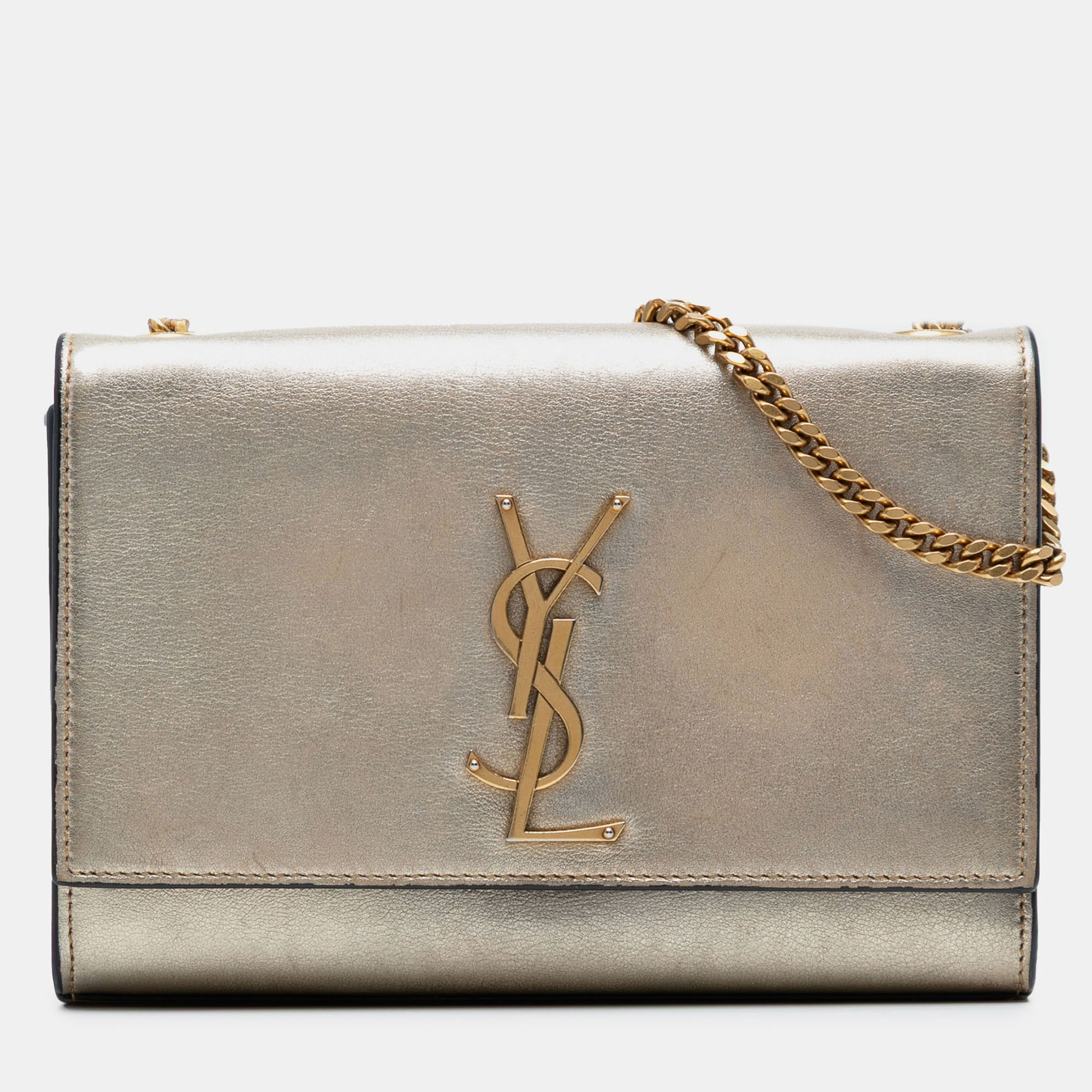 

Saint Laurent Paris Gold Small Metallic Calfskin Monogram Kate Crossbody