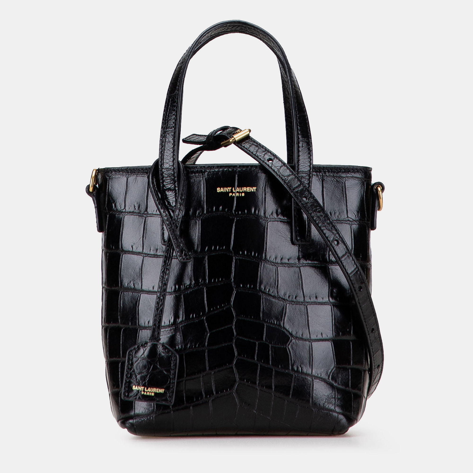 

Saint Laurent Paris Black Mini Toy Embossed Leather Shopping Tote