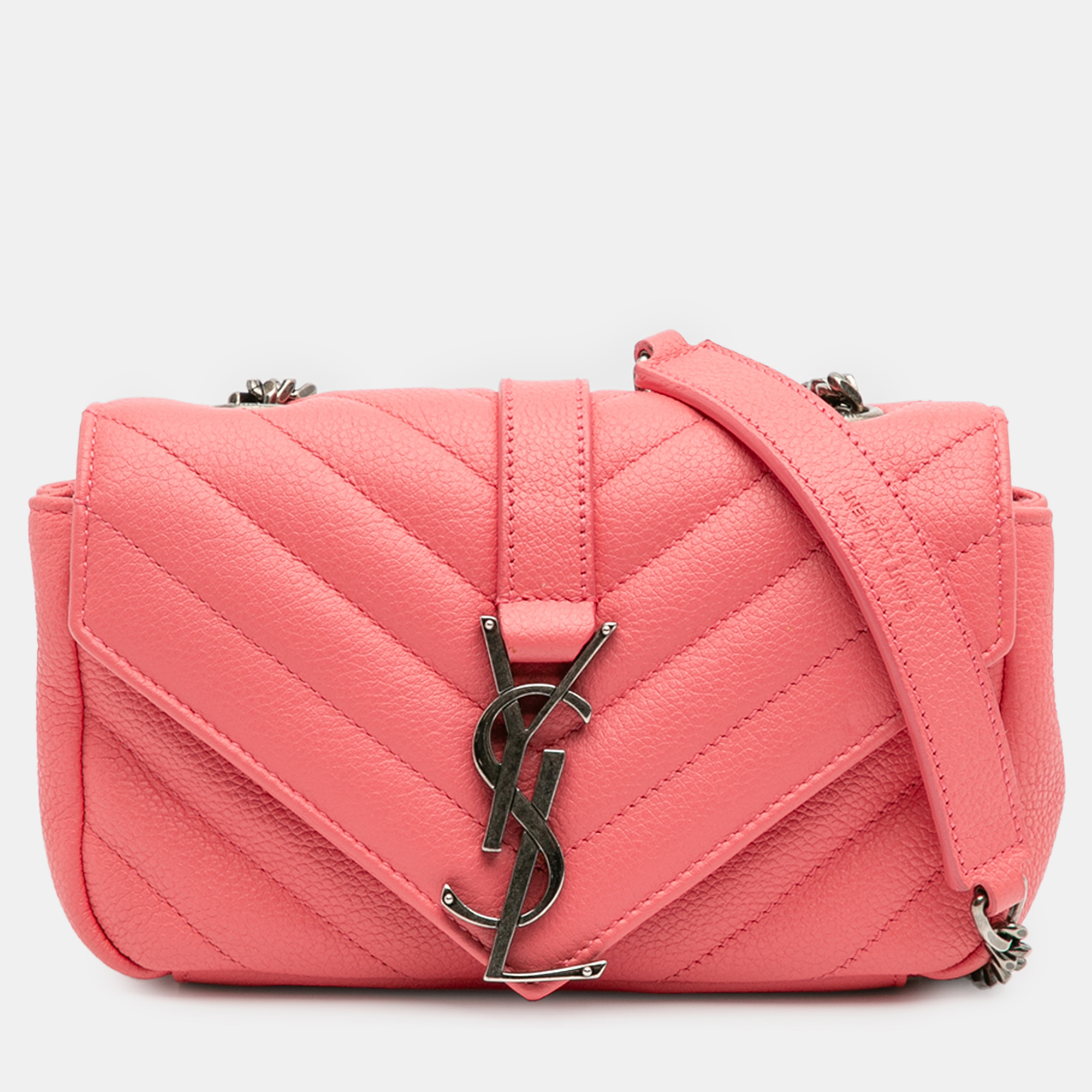 

Saint Laurent Paris Pink Baby Grained Calfskin Chevron Classic Monogram Chain Bag