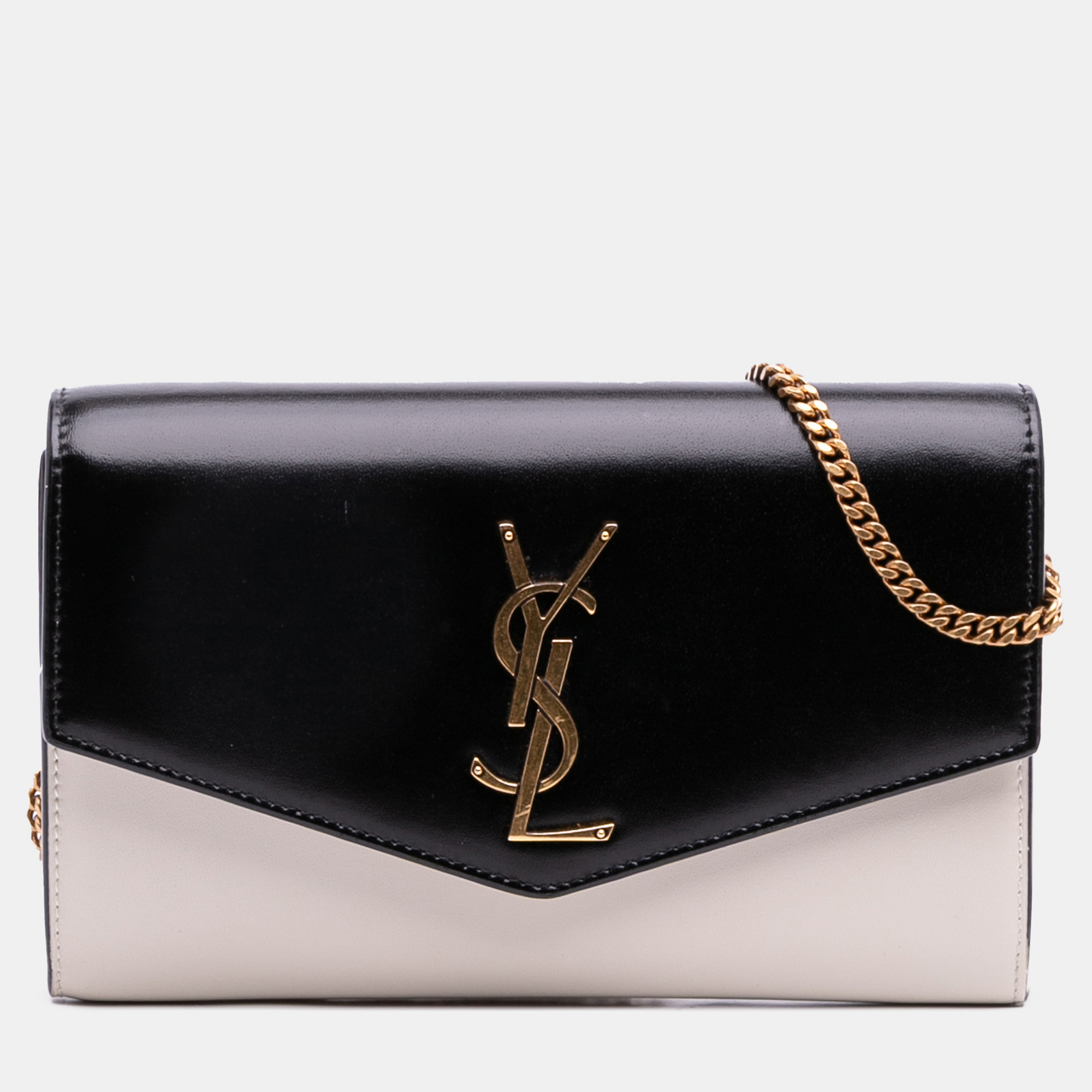 

Saint Laurent Paris Black White Bicolor Calfskin Uptown Chain Wallet