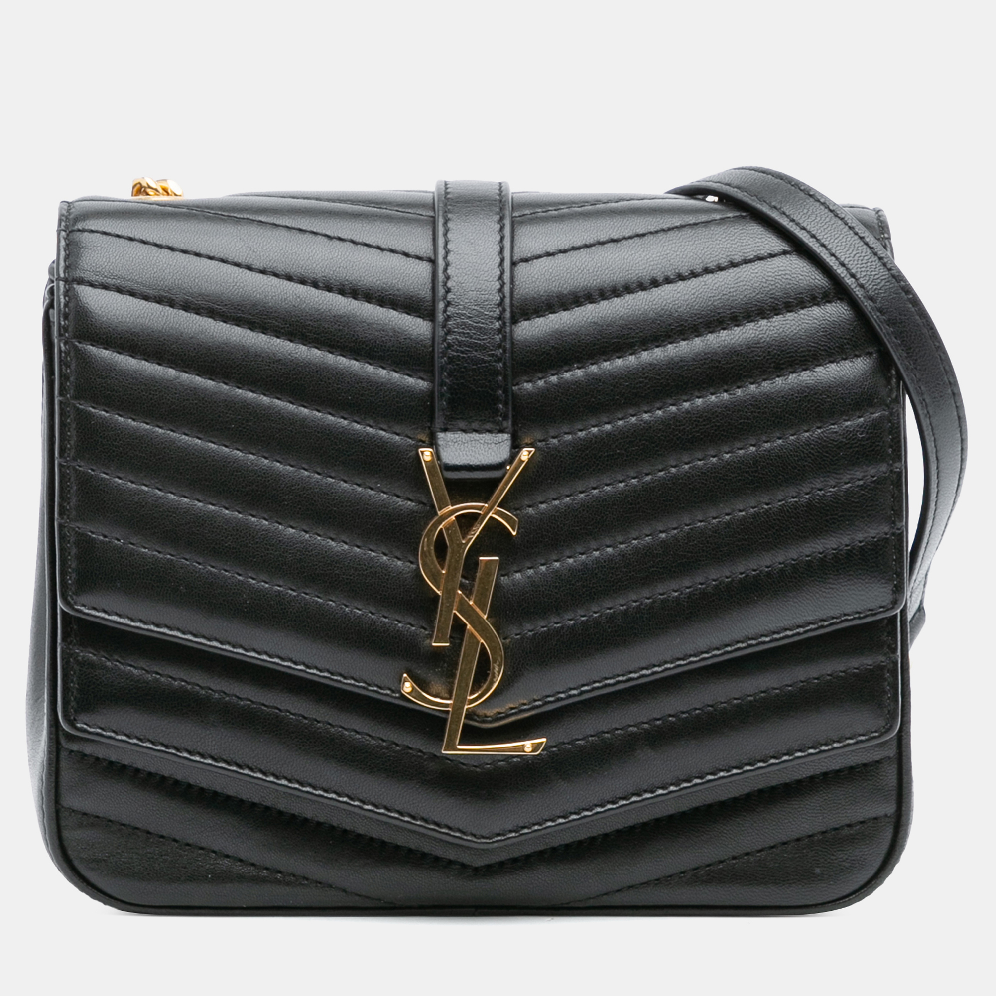 

Saint Laurent Paris Black Small Chevron Lambskin Monogram Sulpice Bag