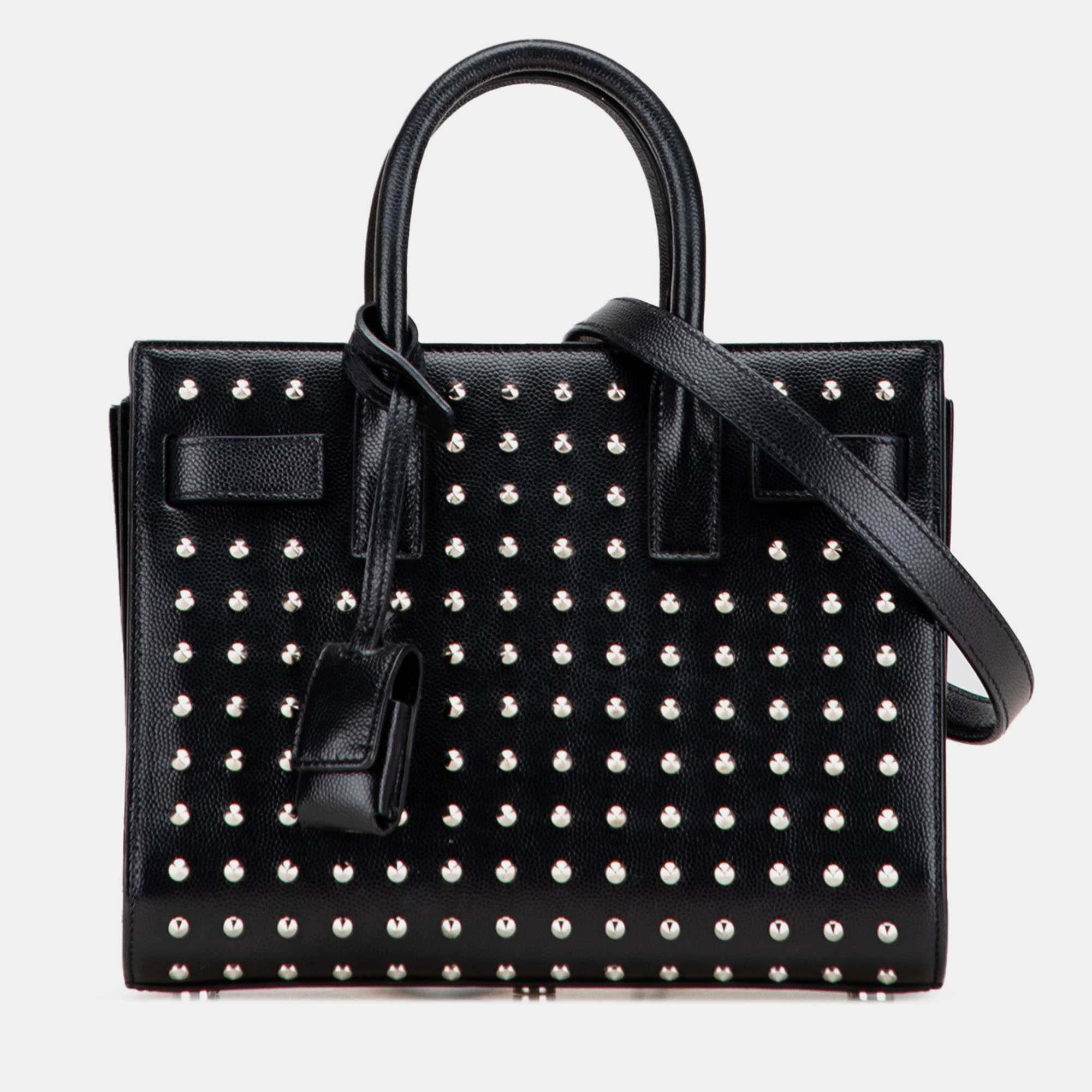 

Saint Laurent Paris Black Nano Grain de Poudre Studded Sac de Jour Satchel