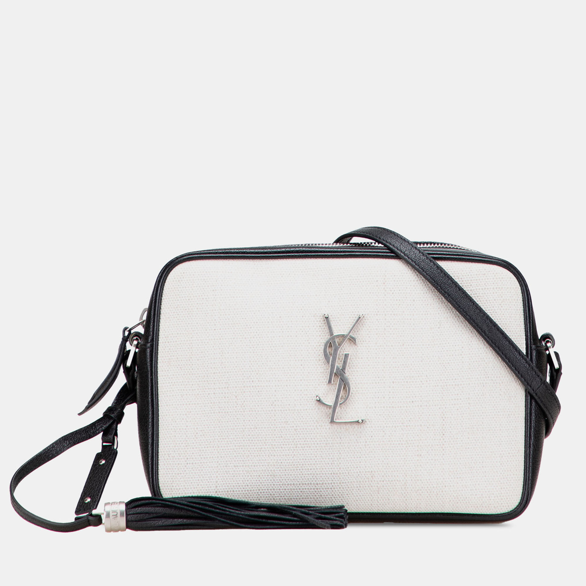 

Saint Laurent Paris Black White Canvas Monogram Lou Camera Bag
