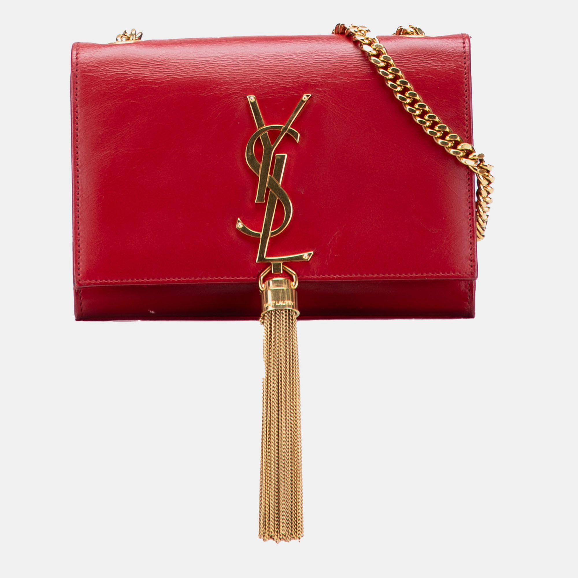 

Saint Laurent Paris Red Small Leather Monogram Kate Tassel Crossbody