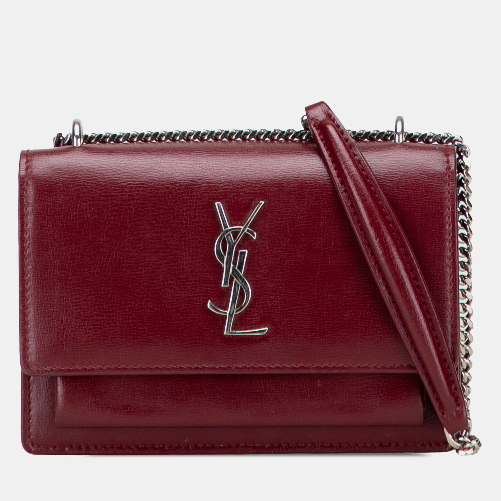 

Saint Laurent Paris Red Calfskin Monogram Sunset Chain Wallet