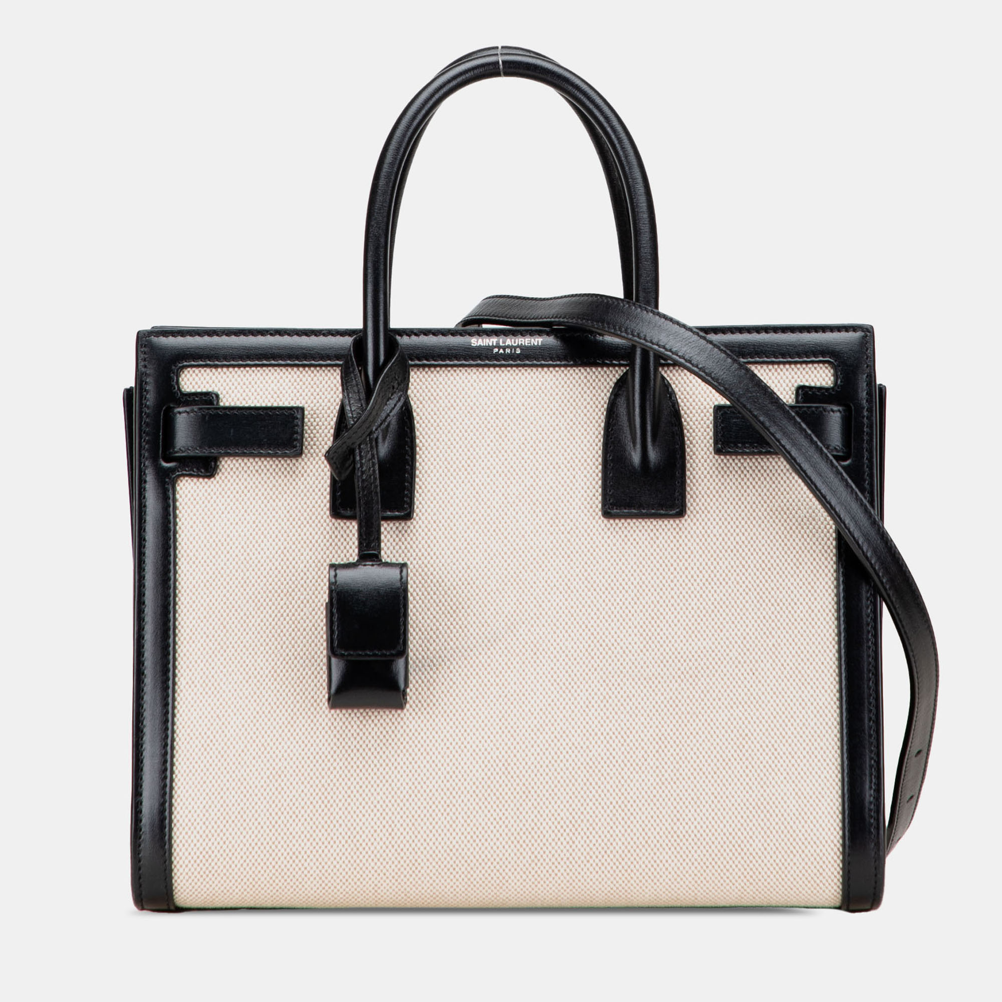 

Saint Laurent Paris Black White Baby Canvas Sac De Jour Satchel
