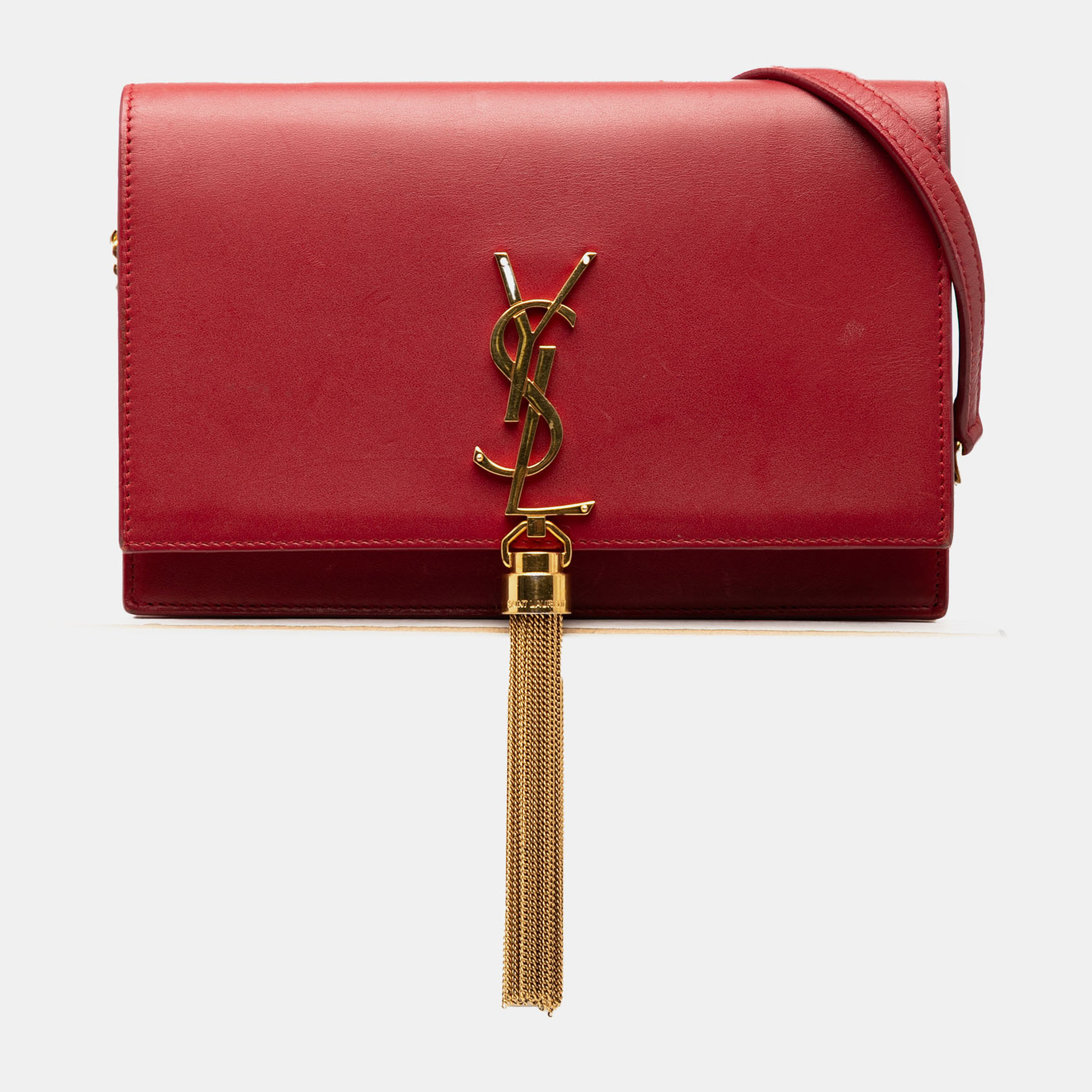 

Saint Laurent Paris Red Smooth Calfskin Monogram Kate Tassel Wallet on Chain