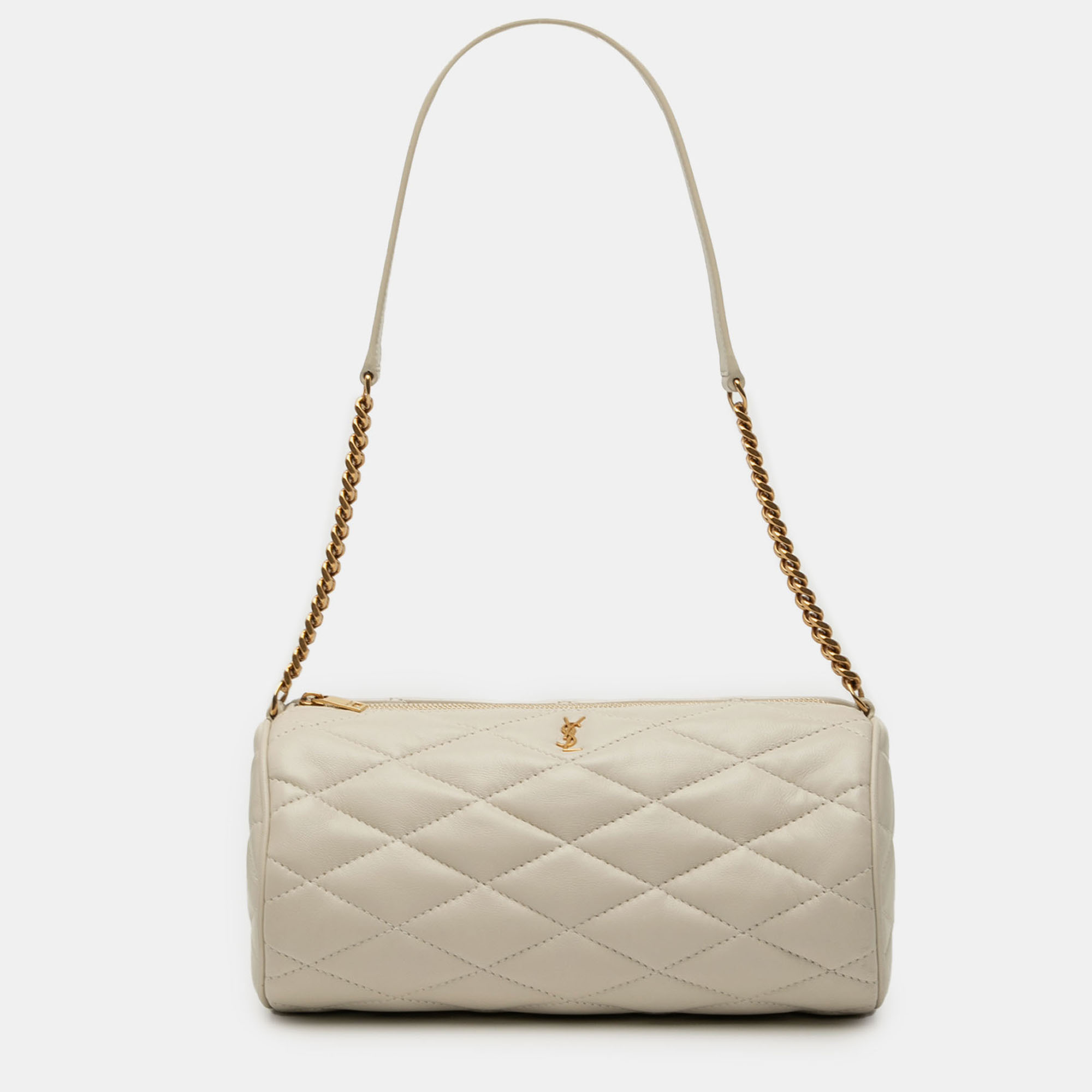 

Saint Laurent Paris White Small Quilted Lambskin Sade Tube Bag