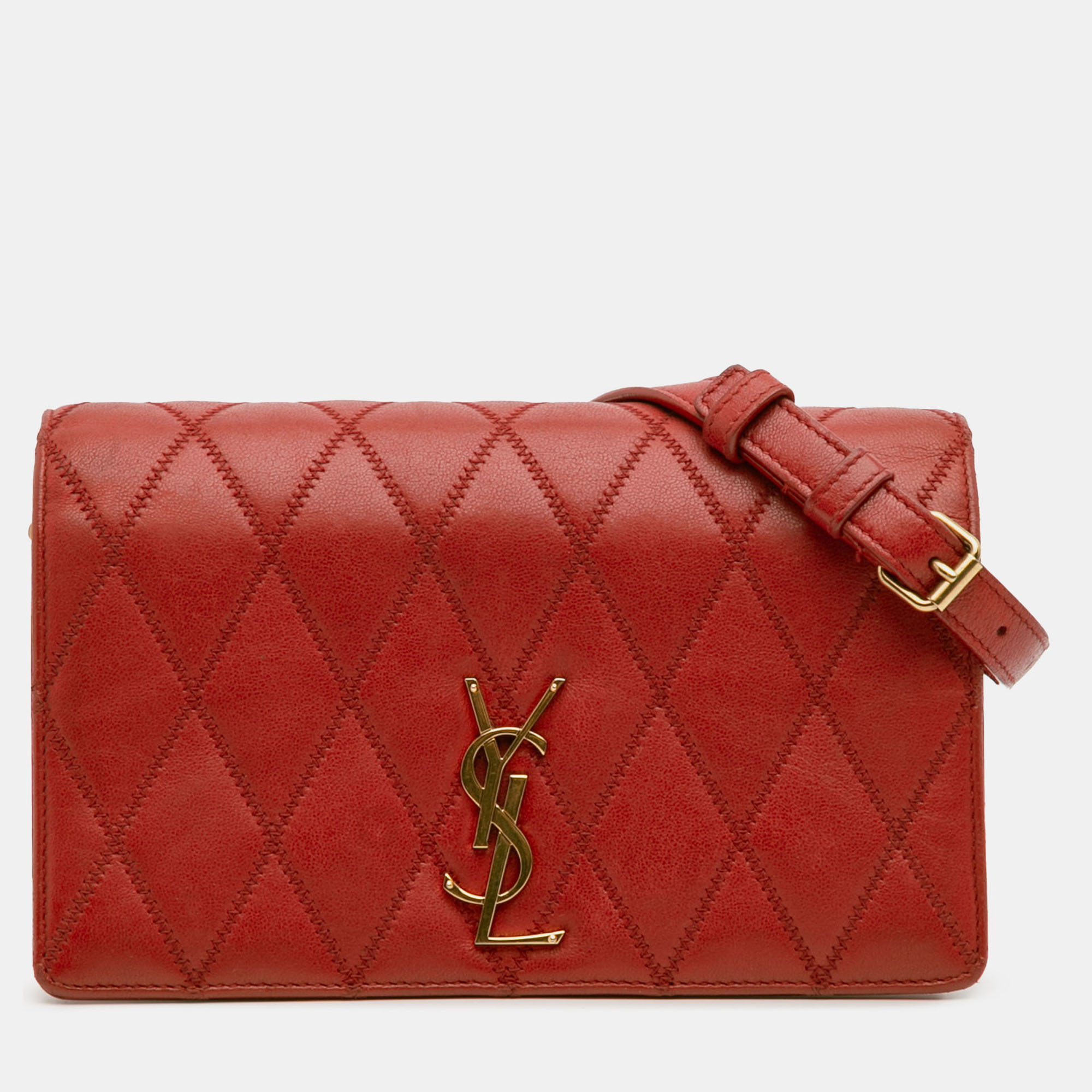 

Saint Laurent Paris Red Diamond Quilted Lambskin Angie Chain Bag