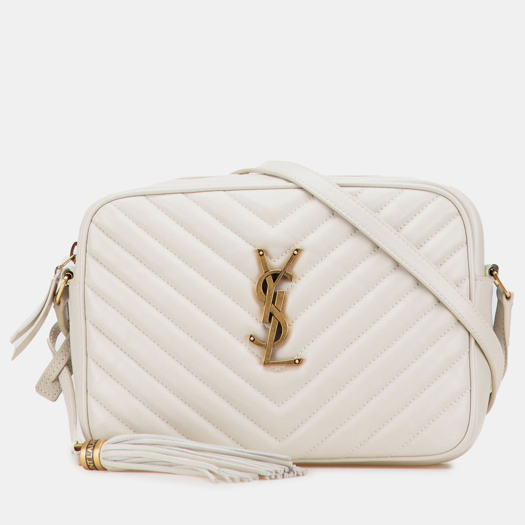

Saint Laurent Paris White Quilted Leather Monogram Lou Camera Bag