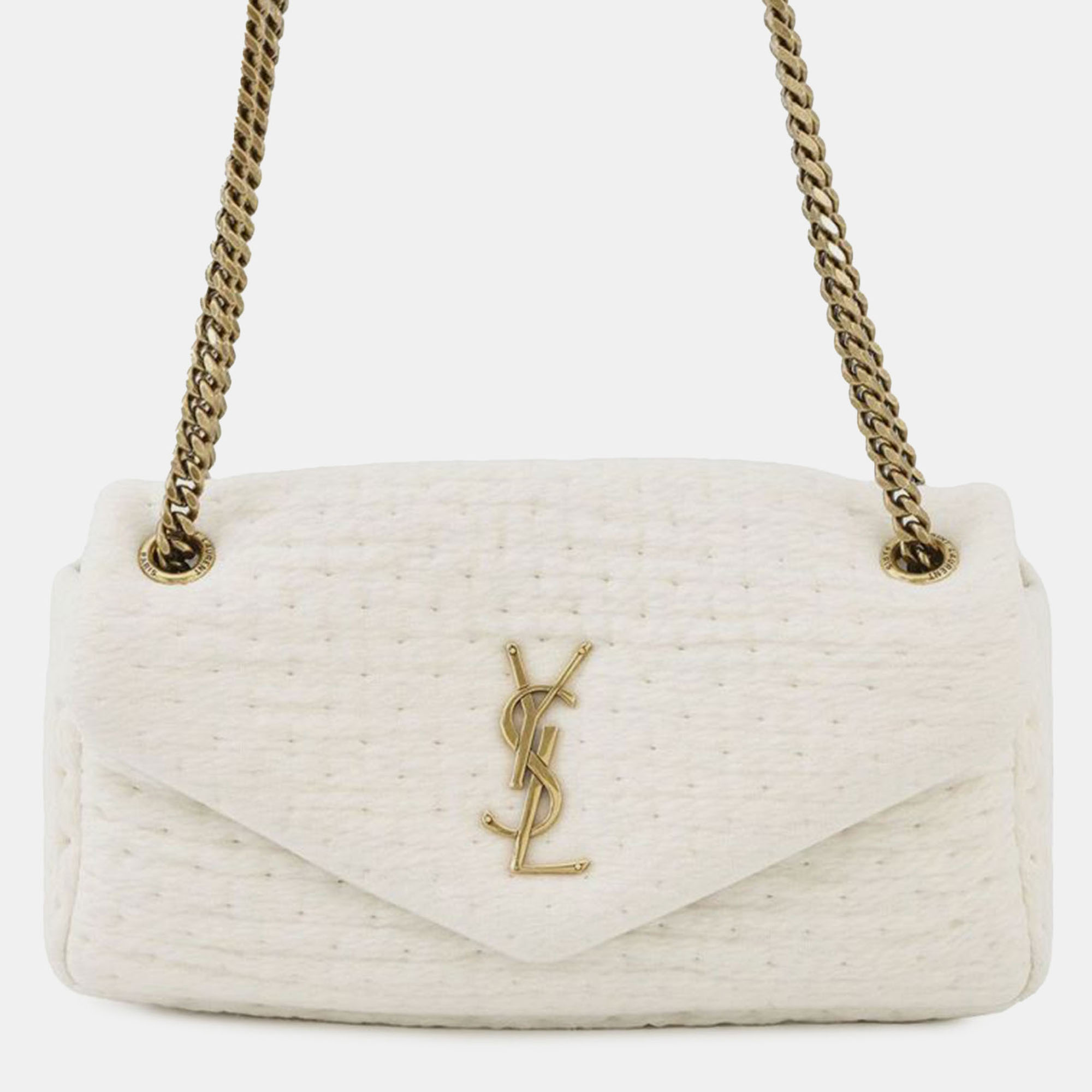 

Saint Laurent Paris White Small Wool Calypso Shoulder Bag