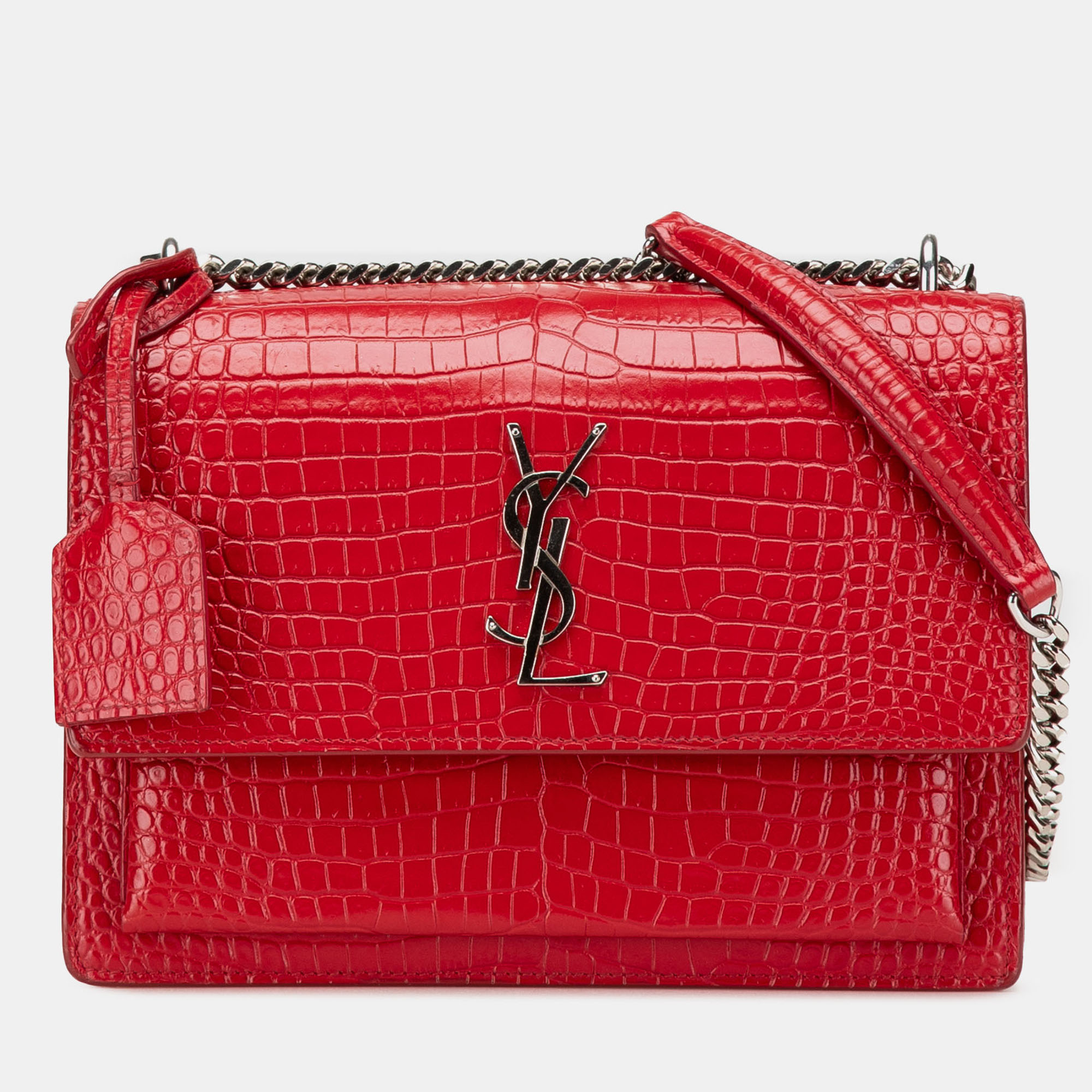 

Saint Laurent Paris Red Medium Croc Embossed Leather Sunset Crossbody