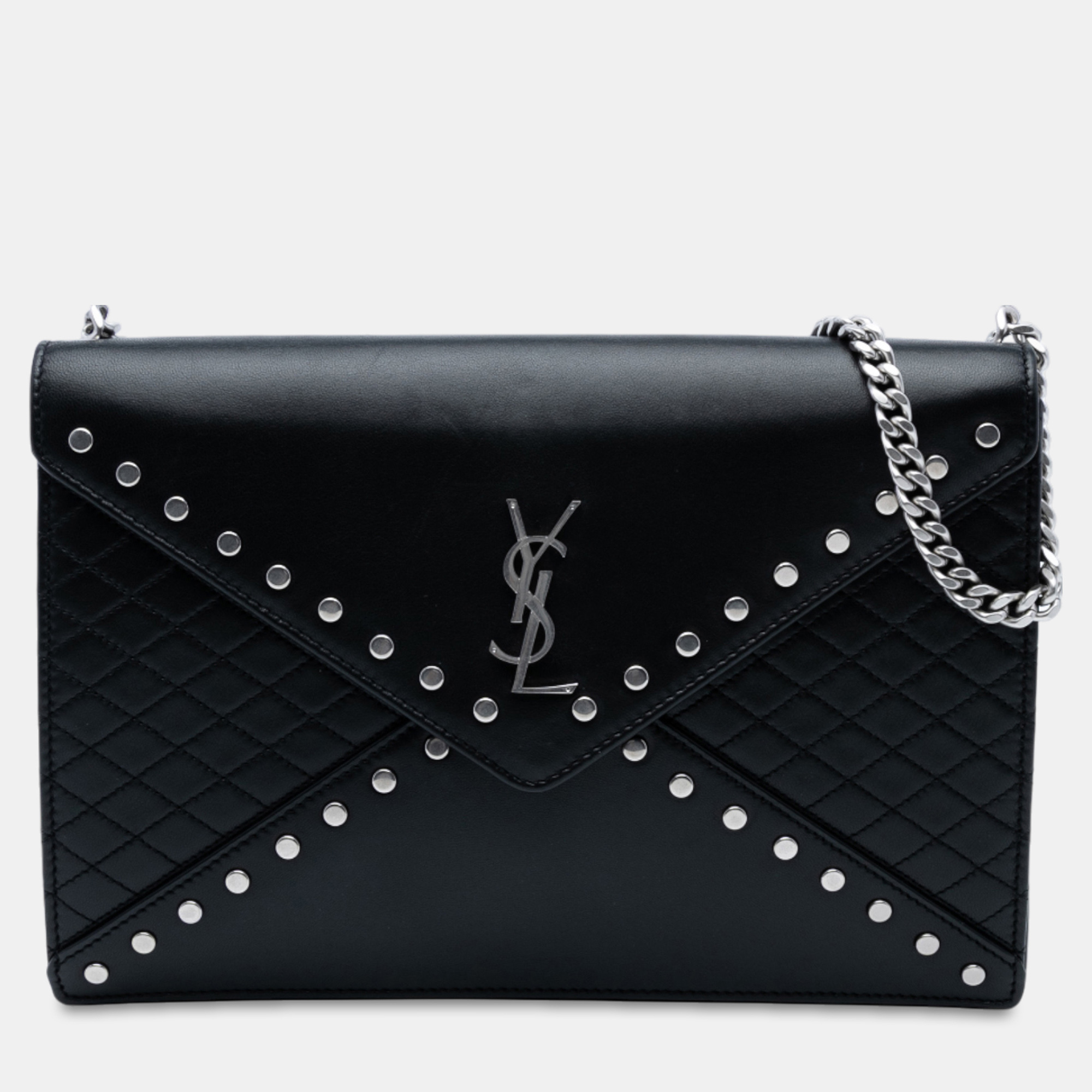 

Saint Laurent Paris Black Quilted Lambskin Studded Monogram Gaby Shoulder Bag