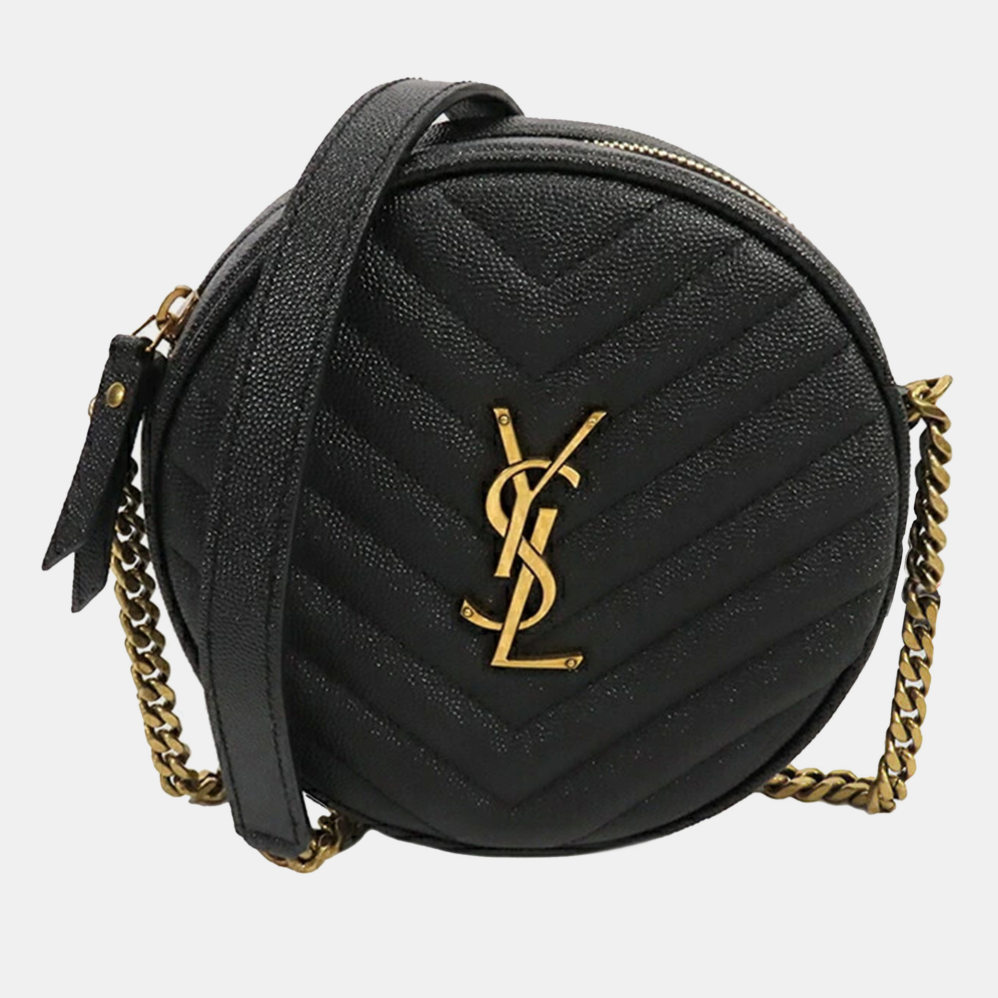 

Saint Laurent Paris Black Grain De Poudre Chevron Round Vinyle Camera Bag