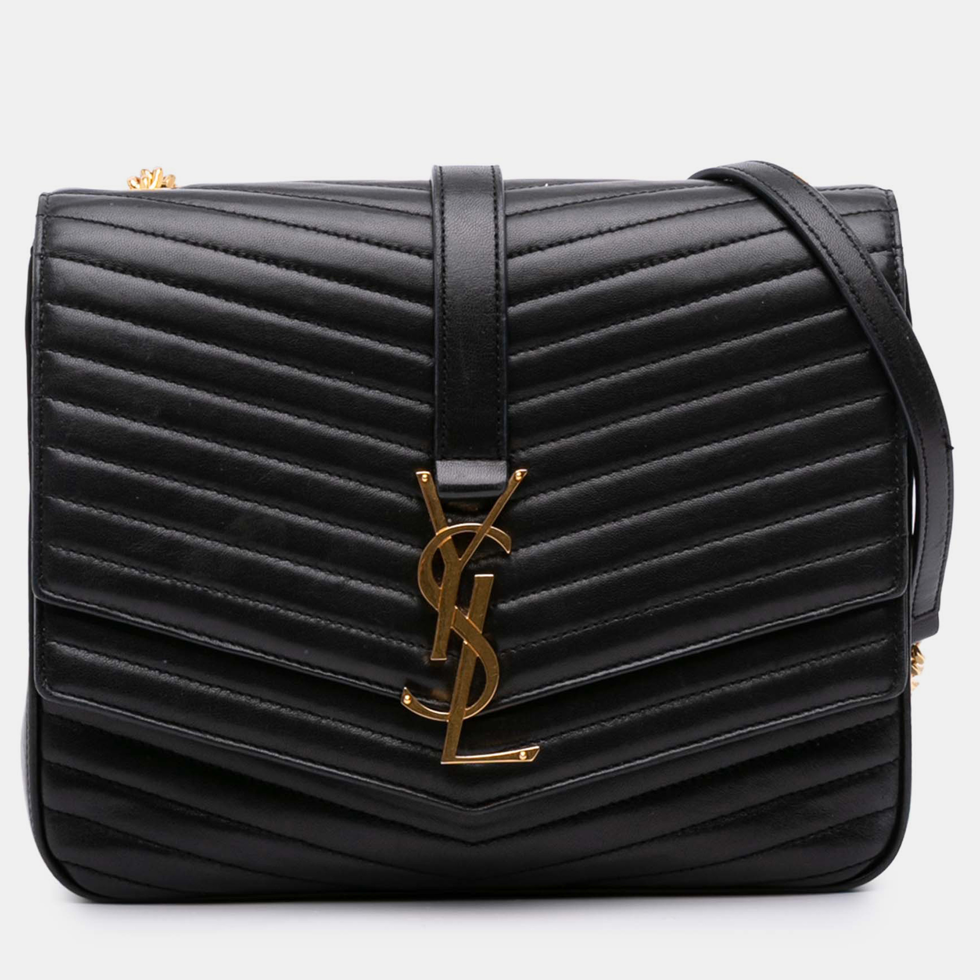 

Saint Laurent Paris Black Medium Chevron Lambskin Monogram Sulpice Bag