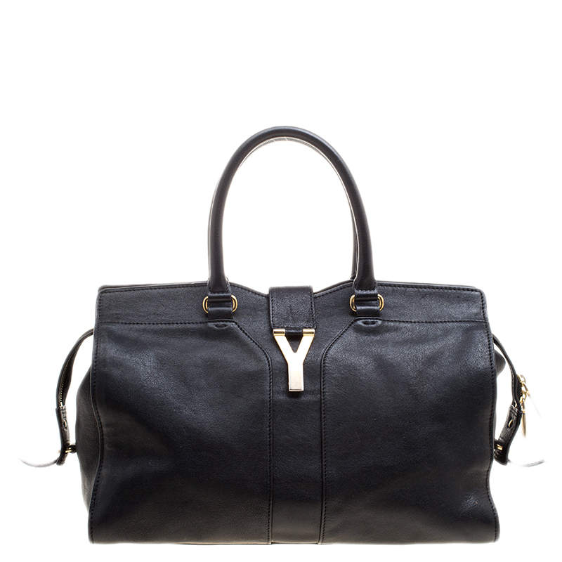 Saint Laurent Black Leather Medium Cabas Chyc Satchel