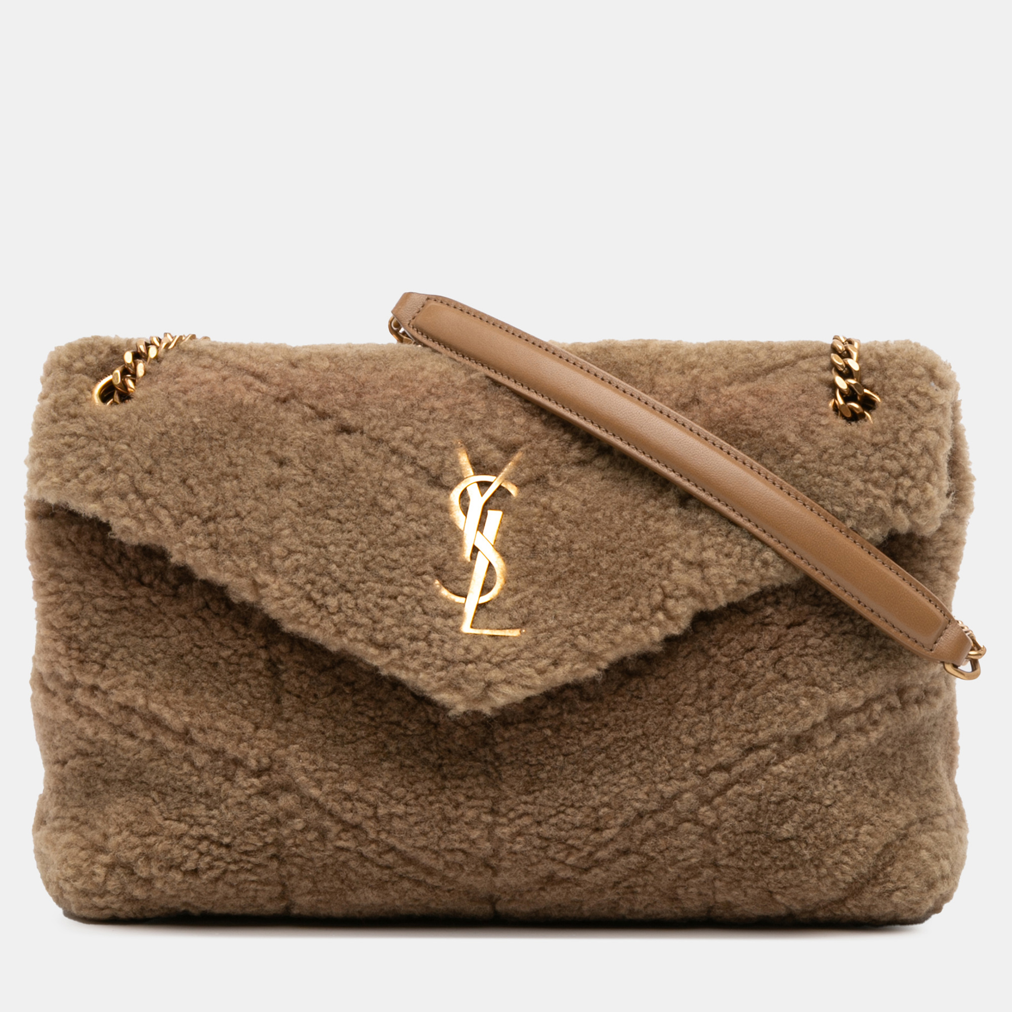 

Saint Laurent Paris Brown Small Shearling Loulou Puffer Shoulder Bag