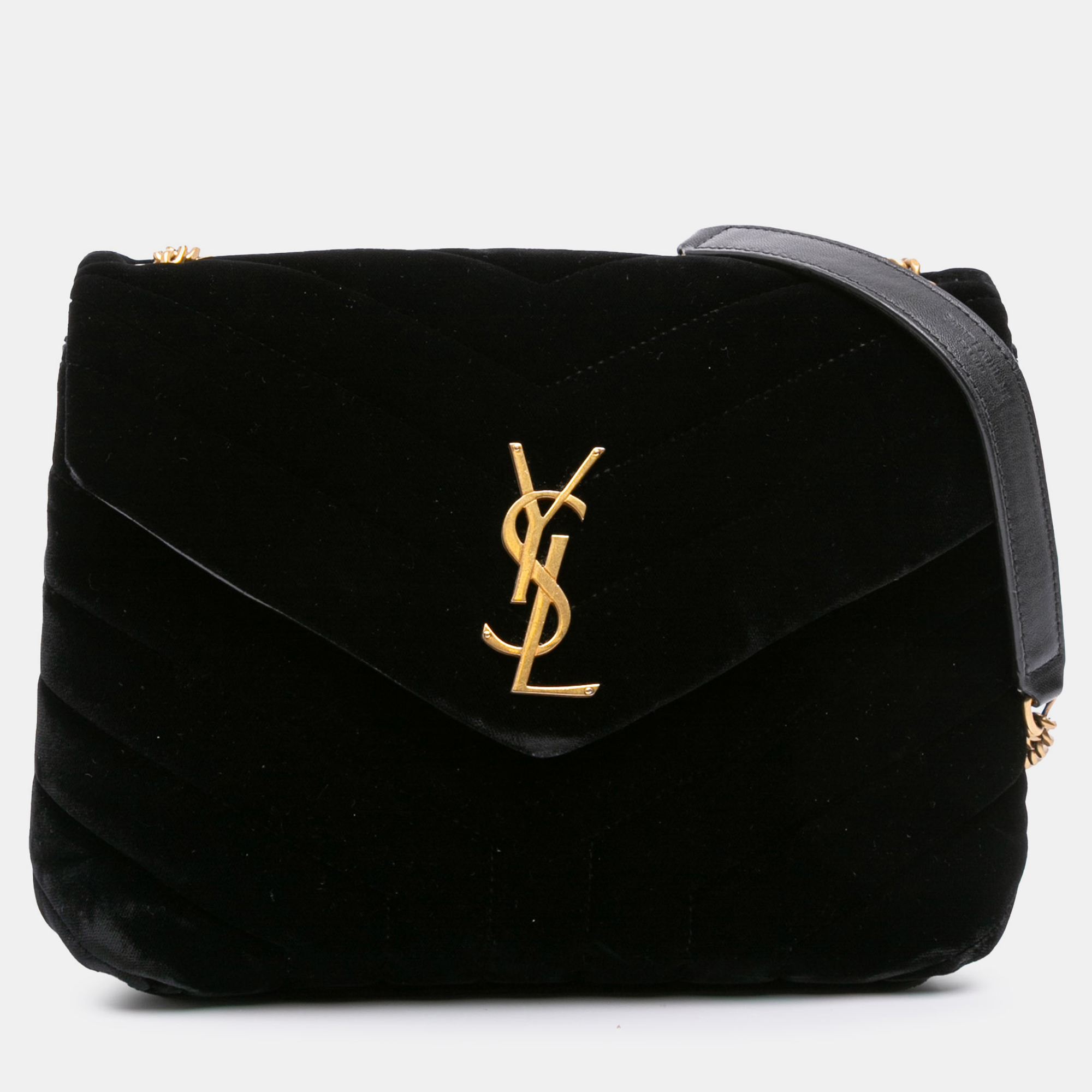 

Saint Laurent Paris Black Small Matelasse Velvet Monogram LouLou Crossbody