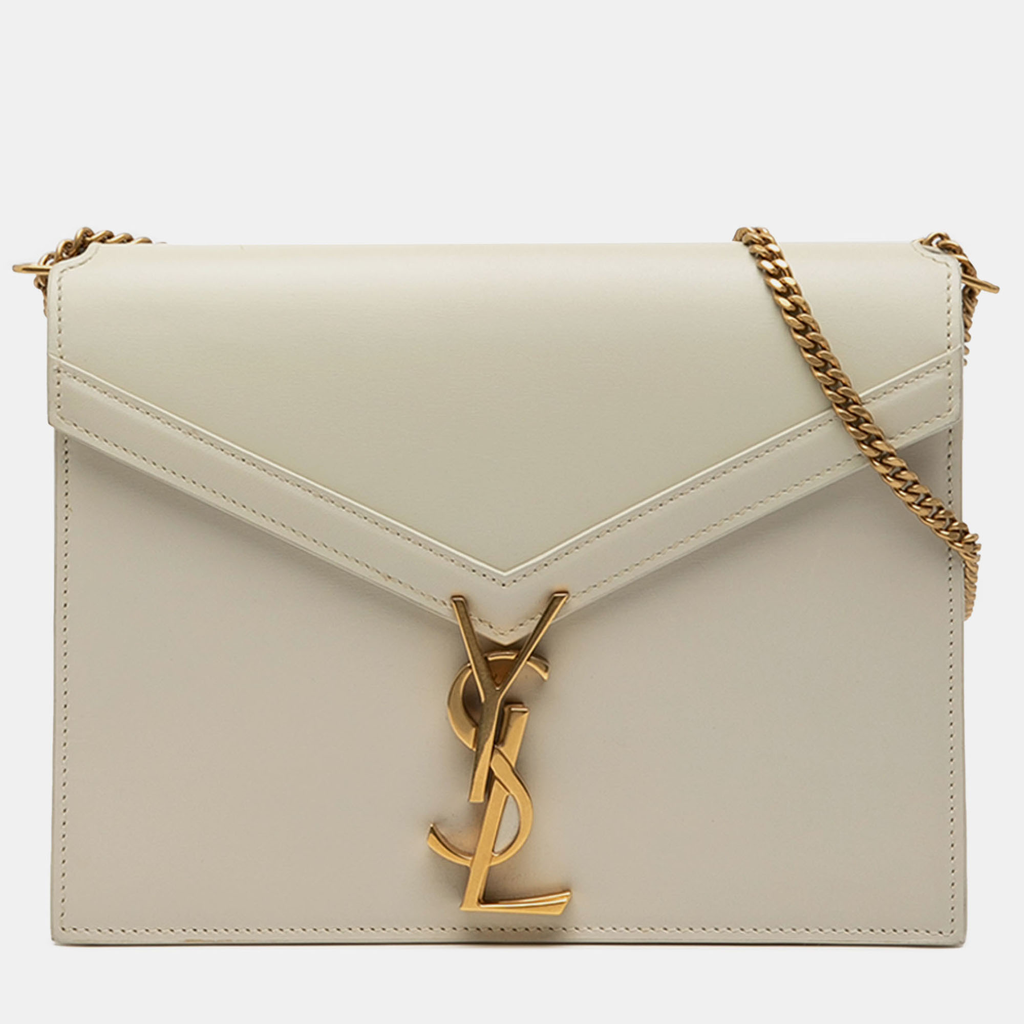 

Saint Laurent Paris White Smooth Calfskin Monogram Cassandra Clasp Bag