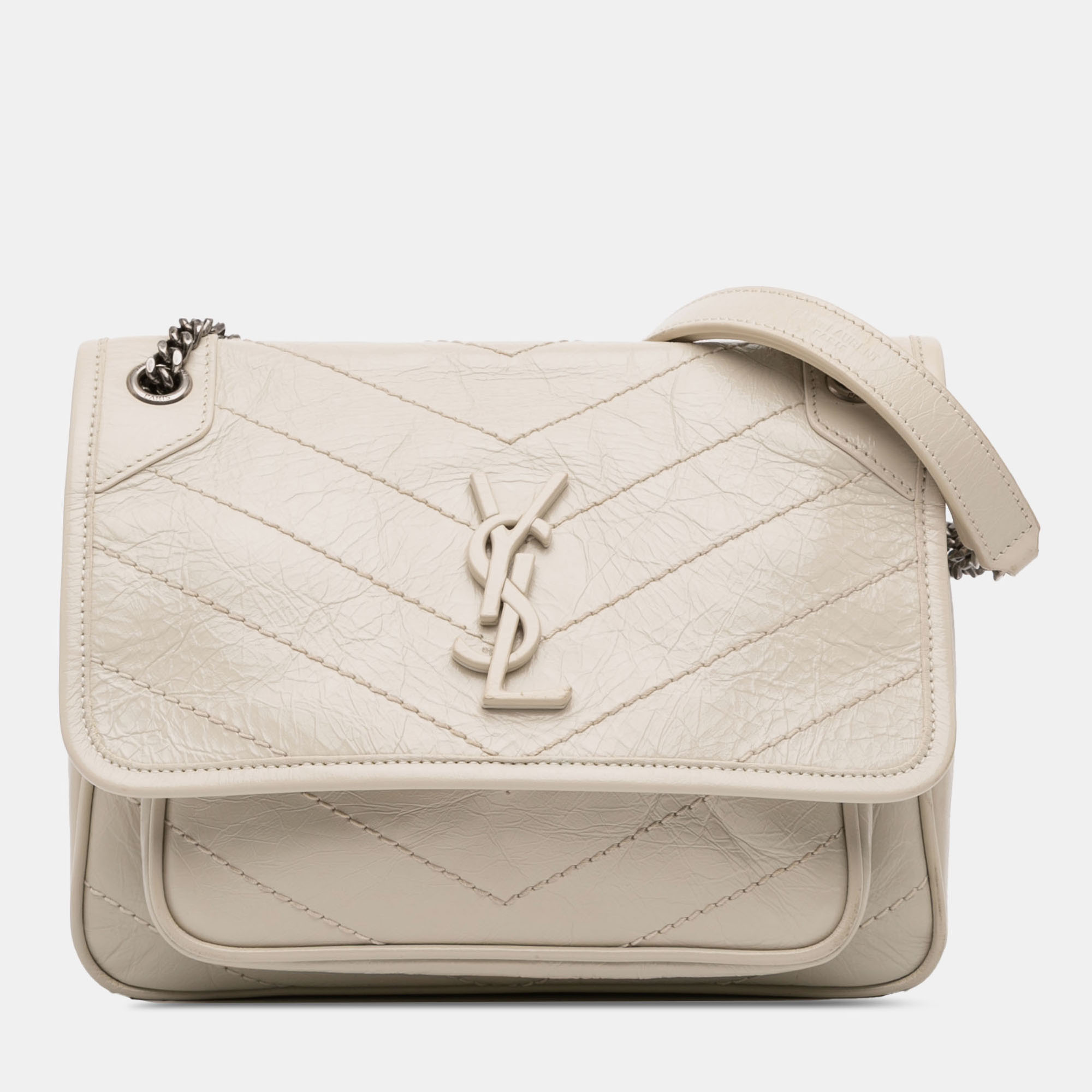 

Saint Laurent Paris White Baby Crinkled Calfskin Monogram Niki Bag