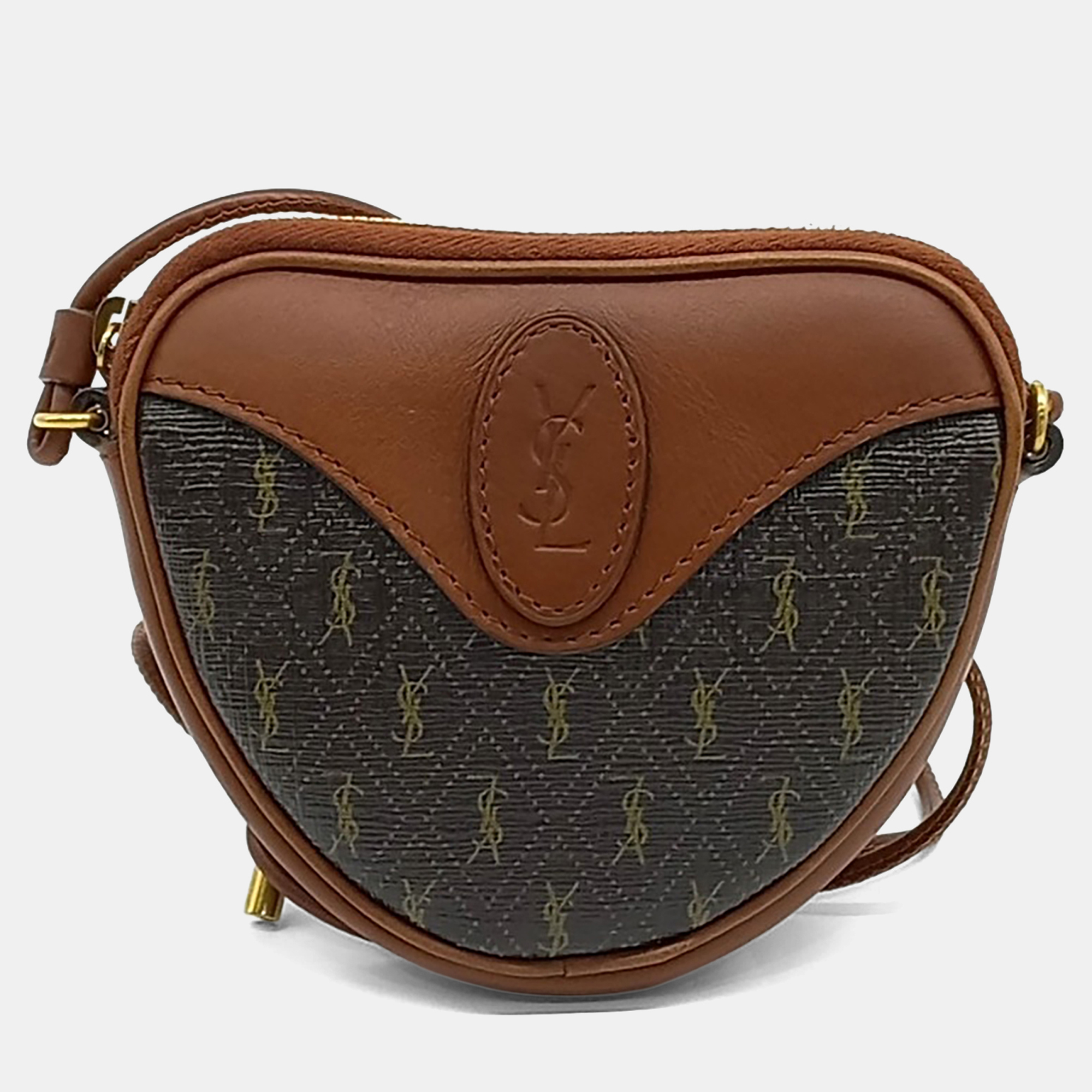 

Saint Laurent Paris Brown Coated Canvas and Leather Le Monogram Micro Coin Purse