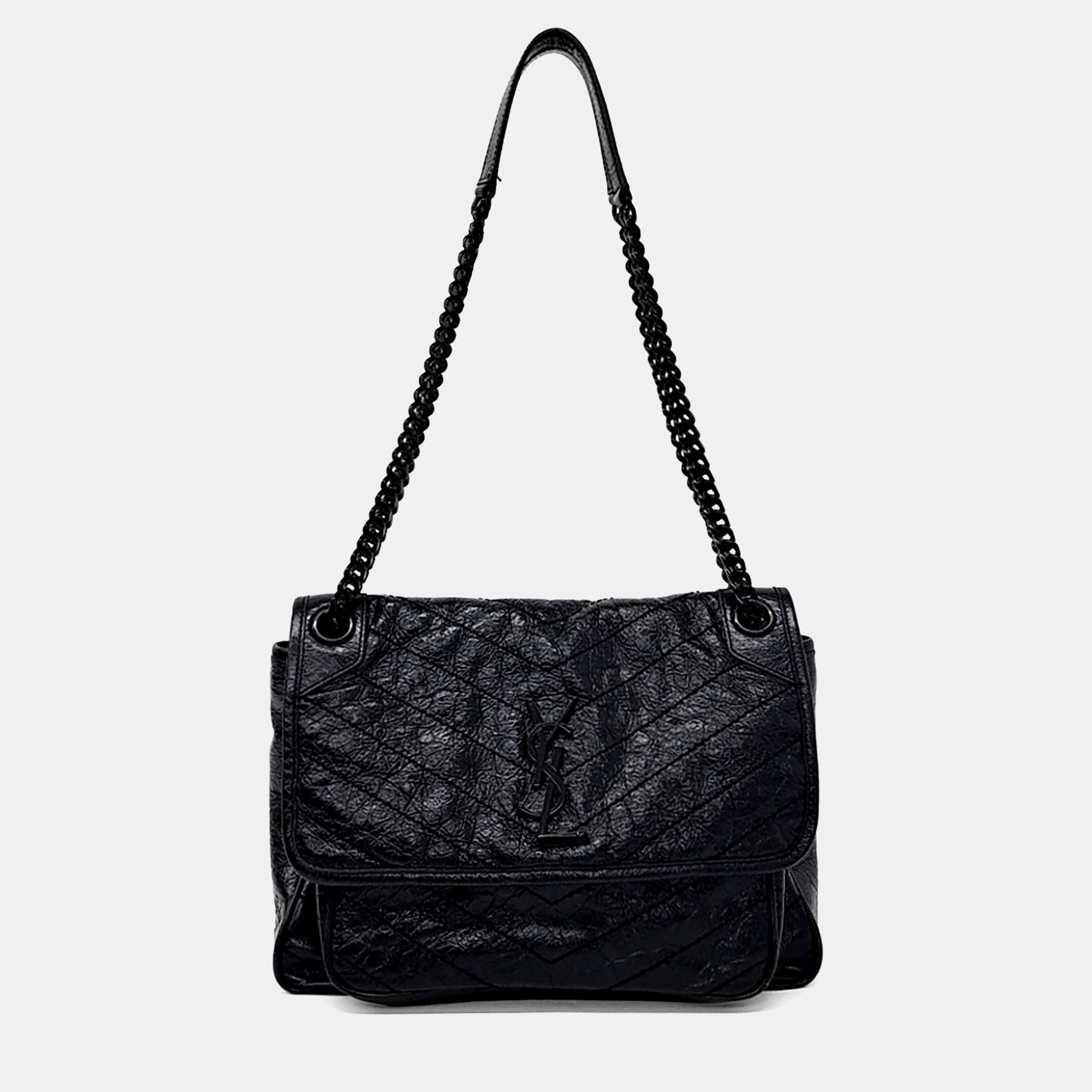 

Saint Laurent Paris Black Leather Niki Monogram Shoulder Bag